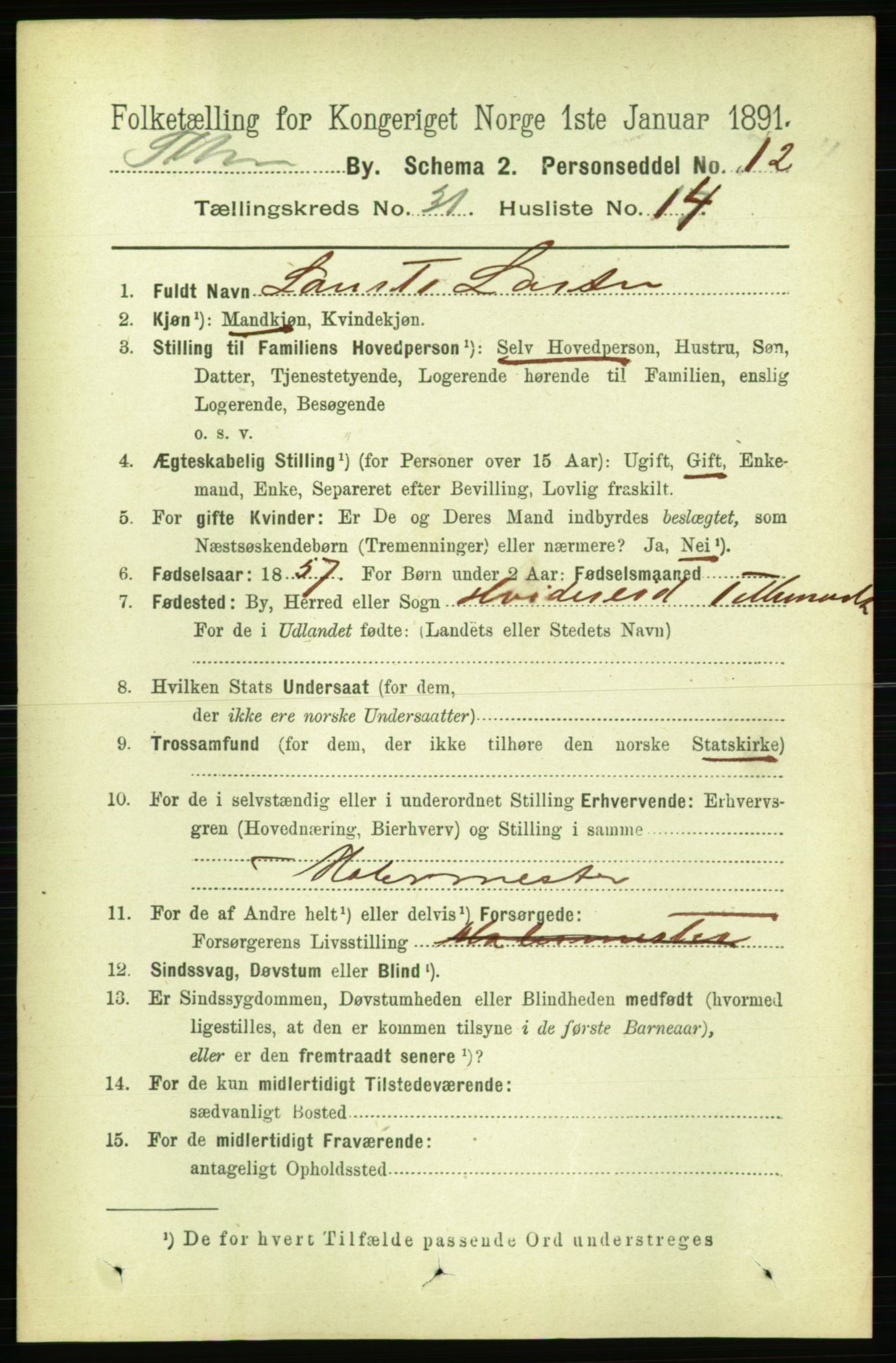 RA, 1891 census for 0806 Skien, 1891, p. 7145