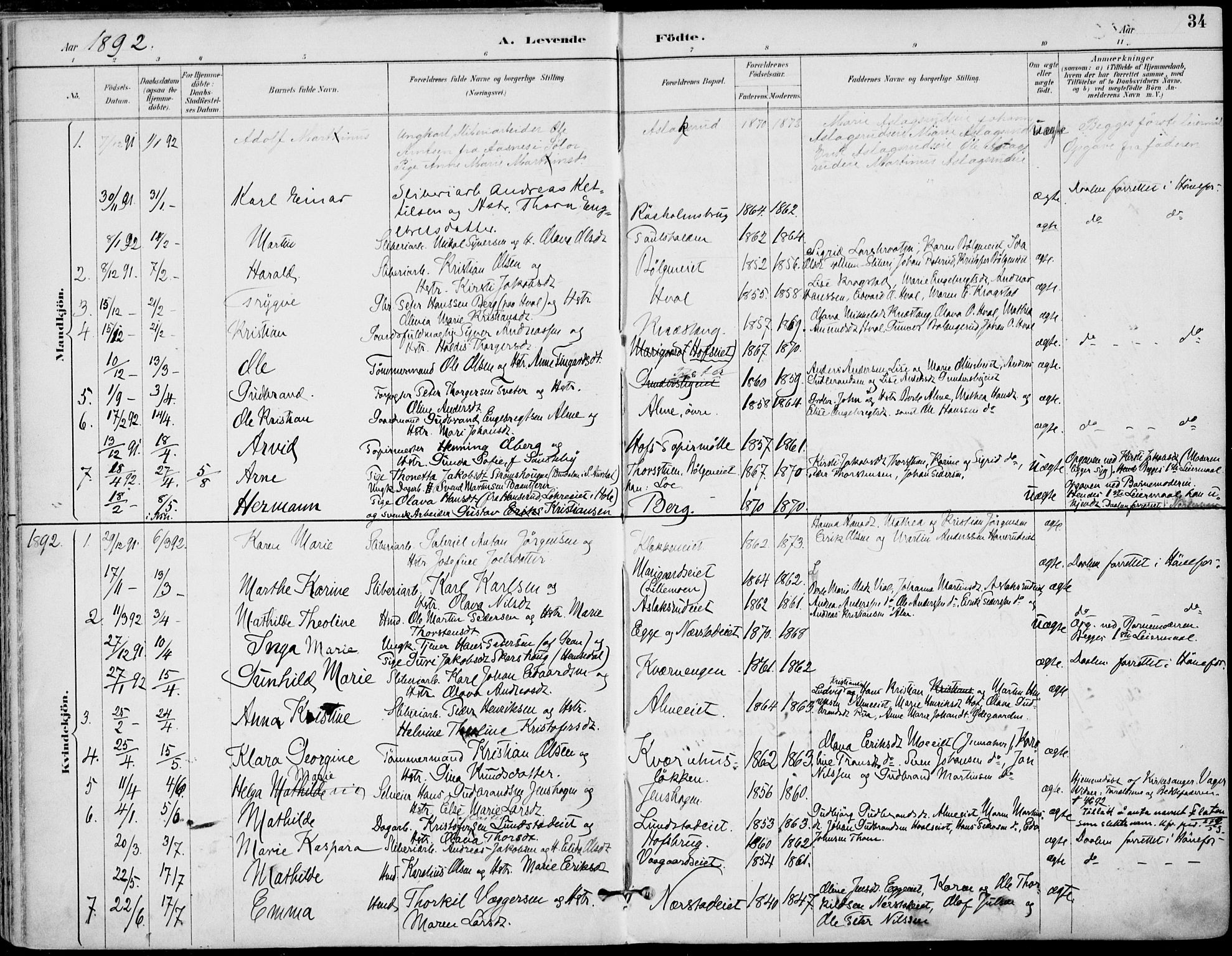 Haug kirkebøker, AV/SAKO-A-604/F/Fa/L0001: Parish register (official) no. 1, 1885-1917, p. 34