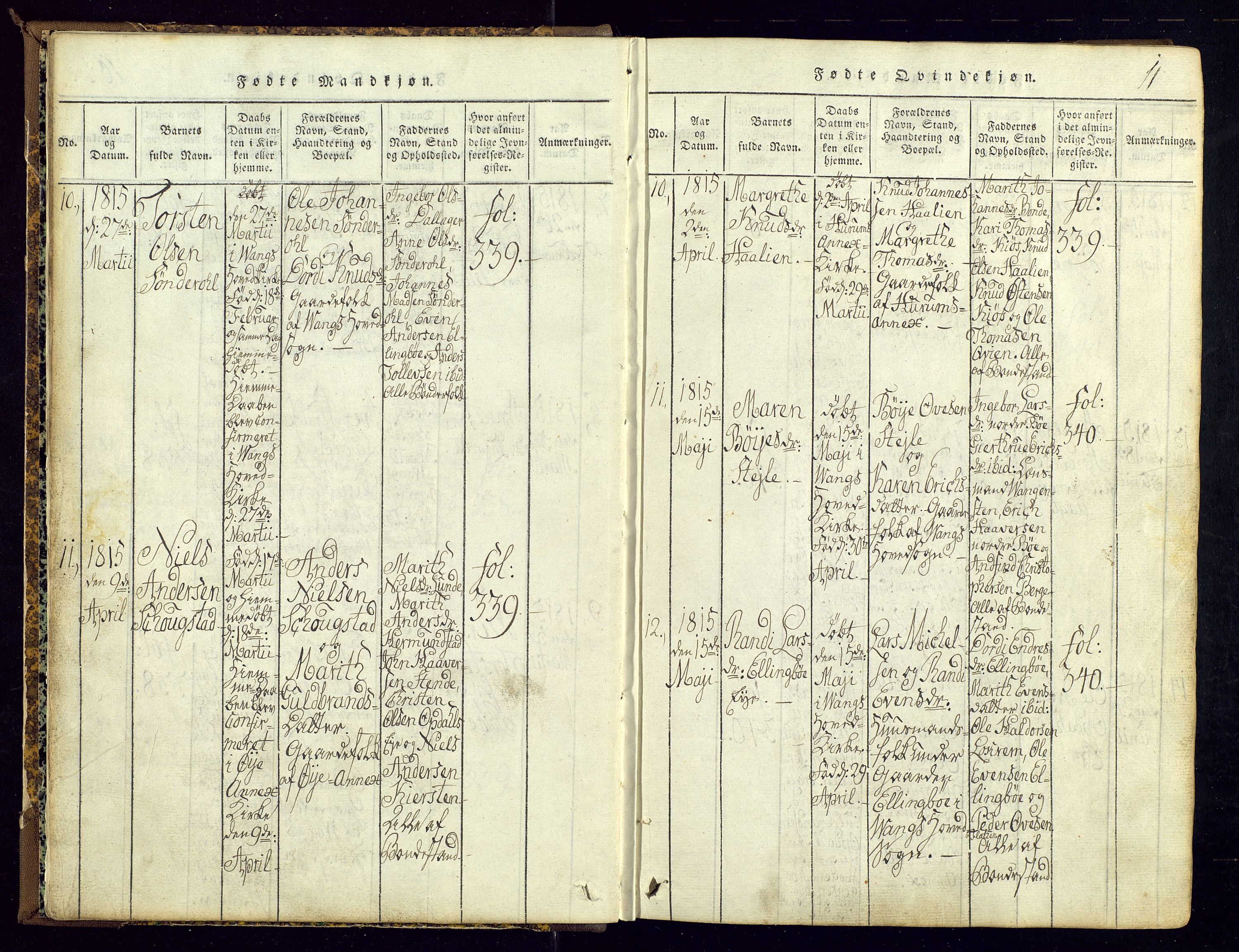 Vang prestekontor, Valdres, SAH/PREST-140/H/Ha/L0004: Parish register (official) no. 4, 1814-1831, p. 11