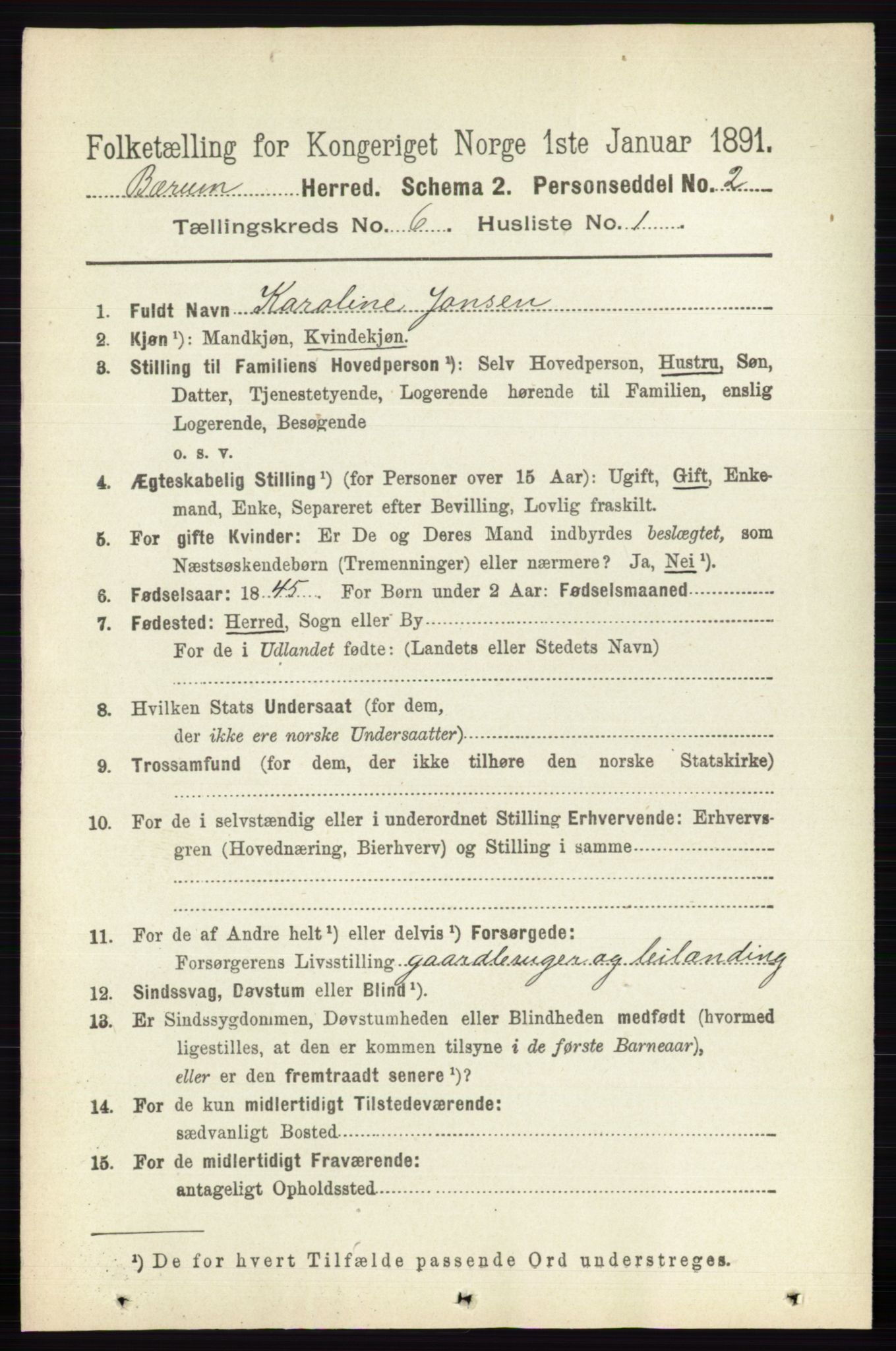 RA, 1891 census for 0219 Bærum, 1891, p. 3507