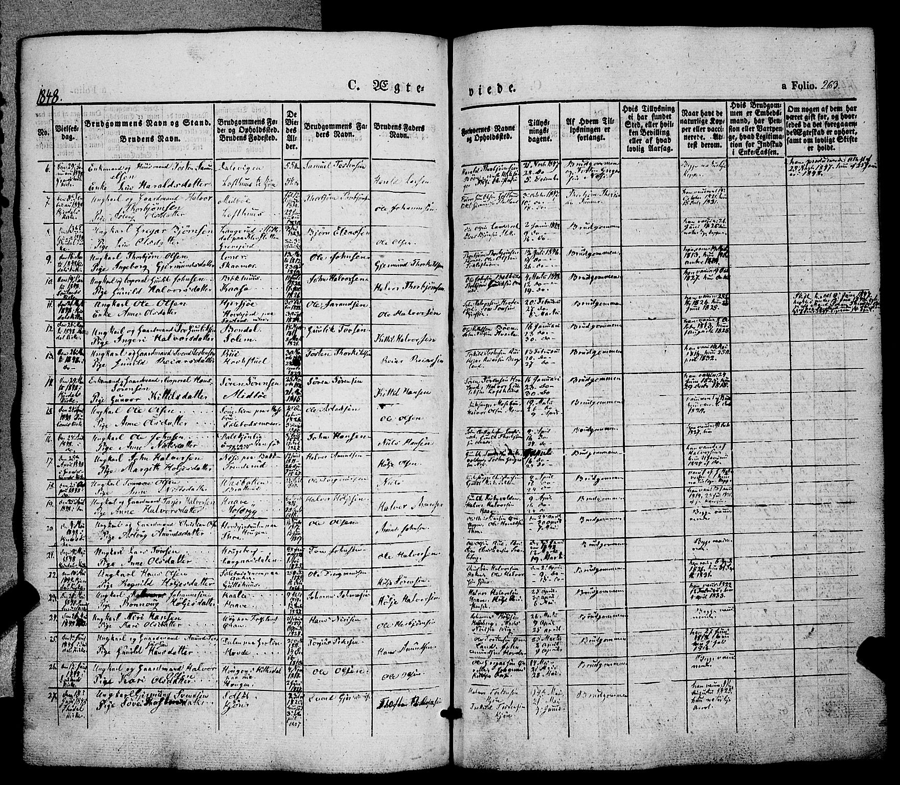 Hjartdal kirkebøker, SAKO/A-270/F/Fa/L0008: Parish register (official) no. I 8, 1844-1859, p. 263