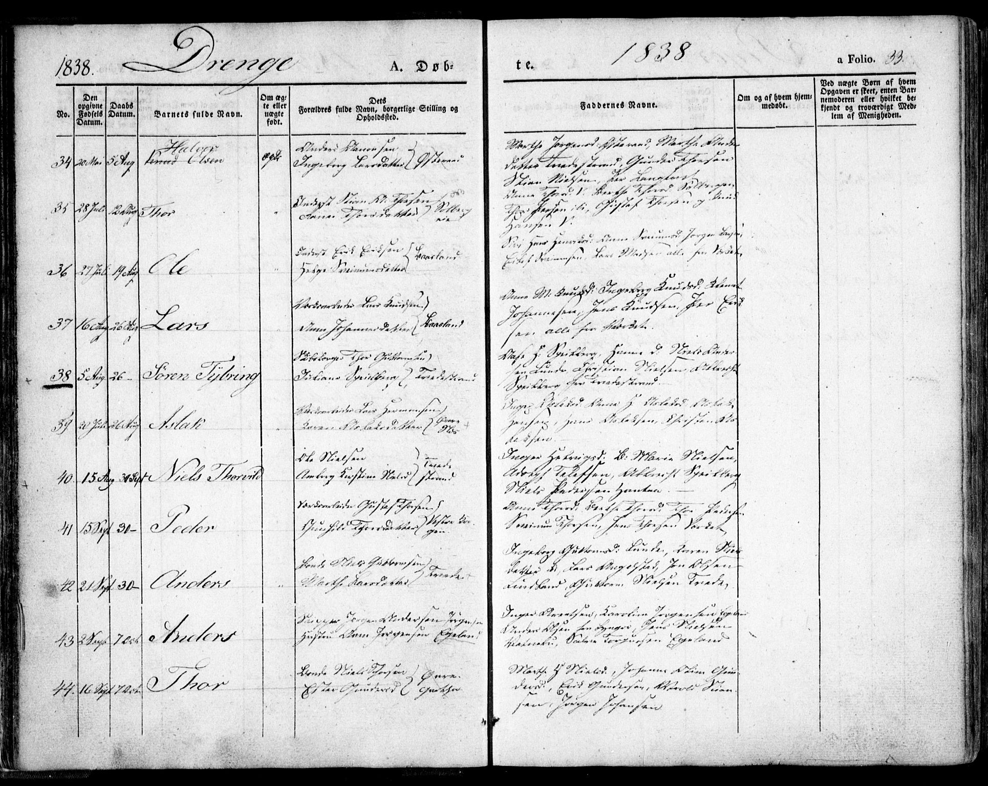 Holt sokneprestkontor, AV/SAK-1111-0021/F/Fa/L0007: Parish register (official) no. A 7, 1836-1848, p. 33