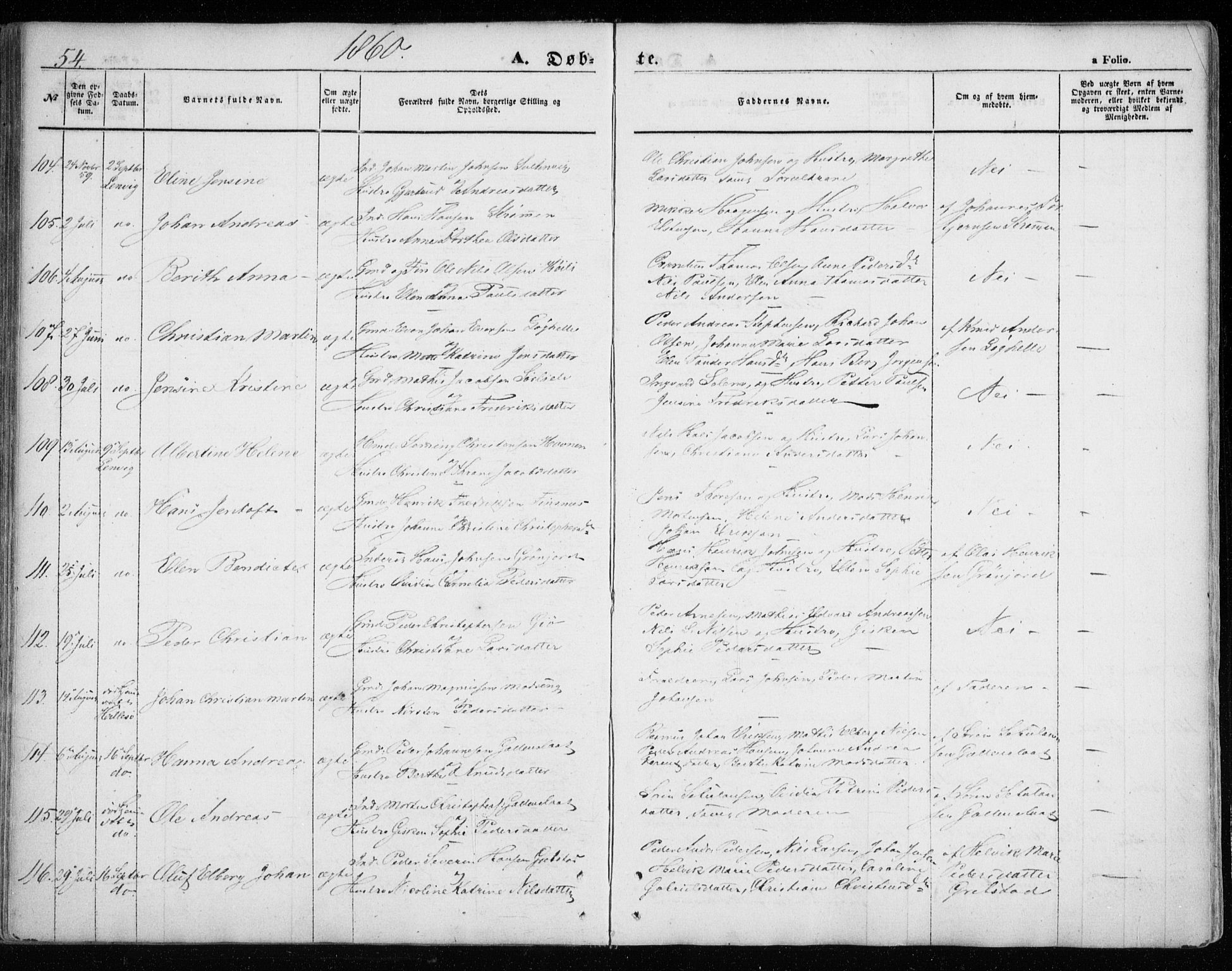 Lenvik sokneprestembete, SATØ/S-1310/H/Ha/Haa/L0007kirke: Parish register (official) no. 7, 1855-1865, p. 54