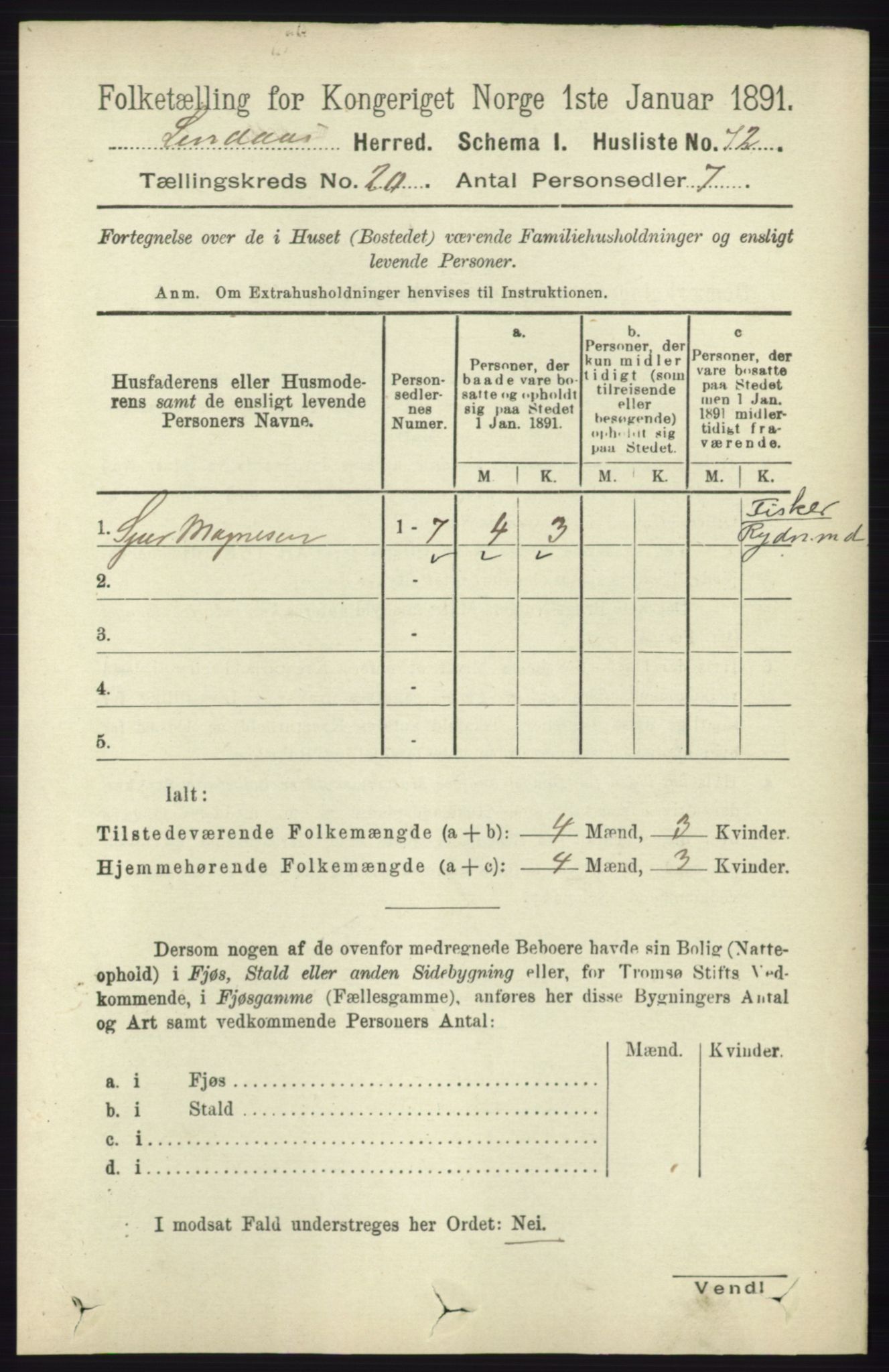 RA, 1891 census for 1263 Lindås, 1891, p. 7346