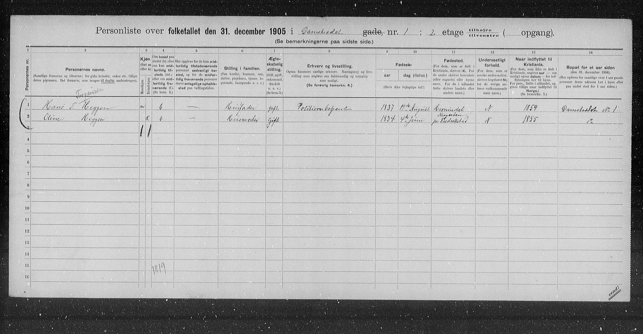 OBA, Municipal Census 1905 for Kristiania, 1905, p. 7463