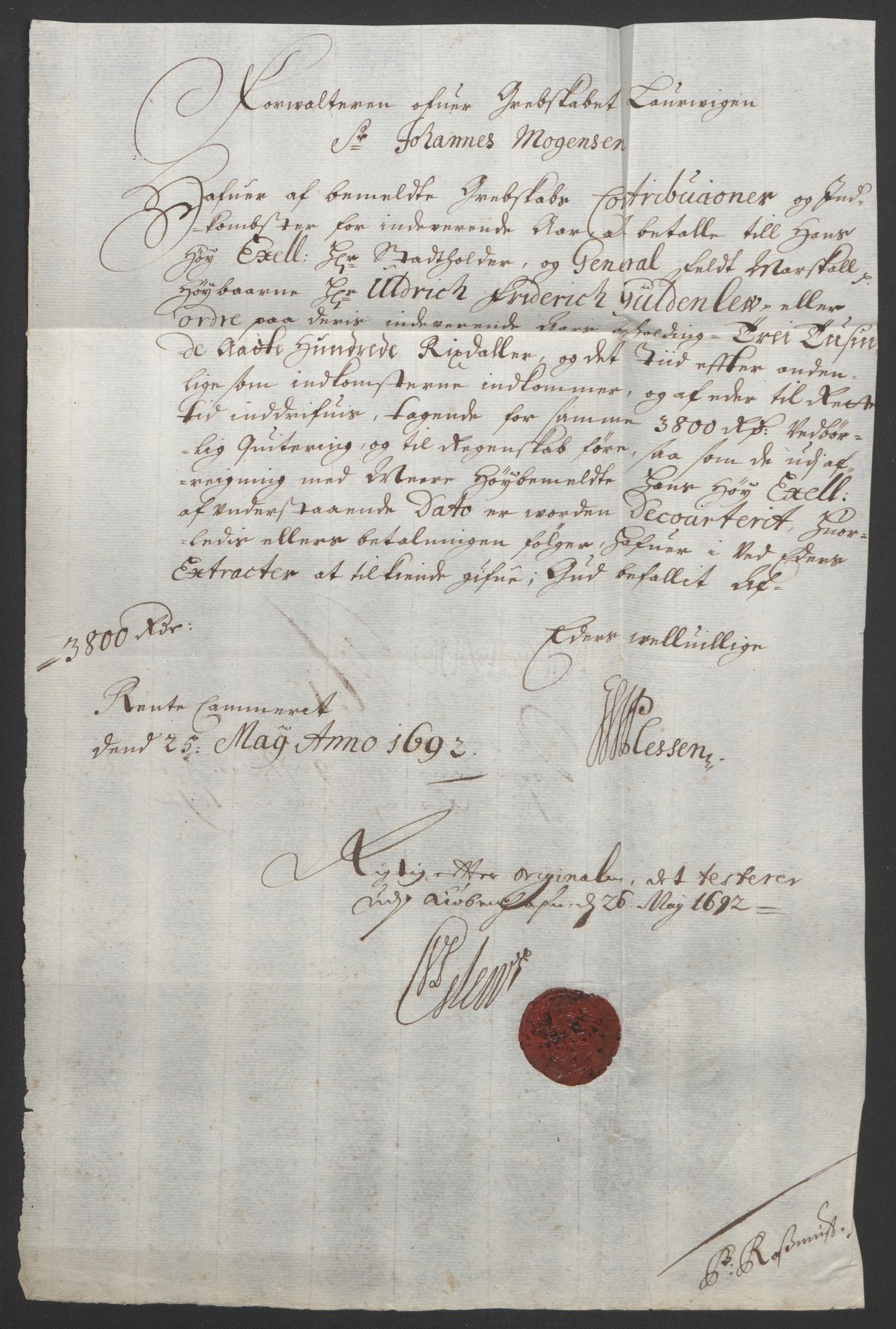 Rentekammeret inntil 1814, Reviderte regnskaper, Fogderegnskap, RA/EA-4092/R33/L1973: Fogderegnskap Larvik grevskap, 1692, p. 199