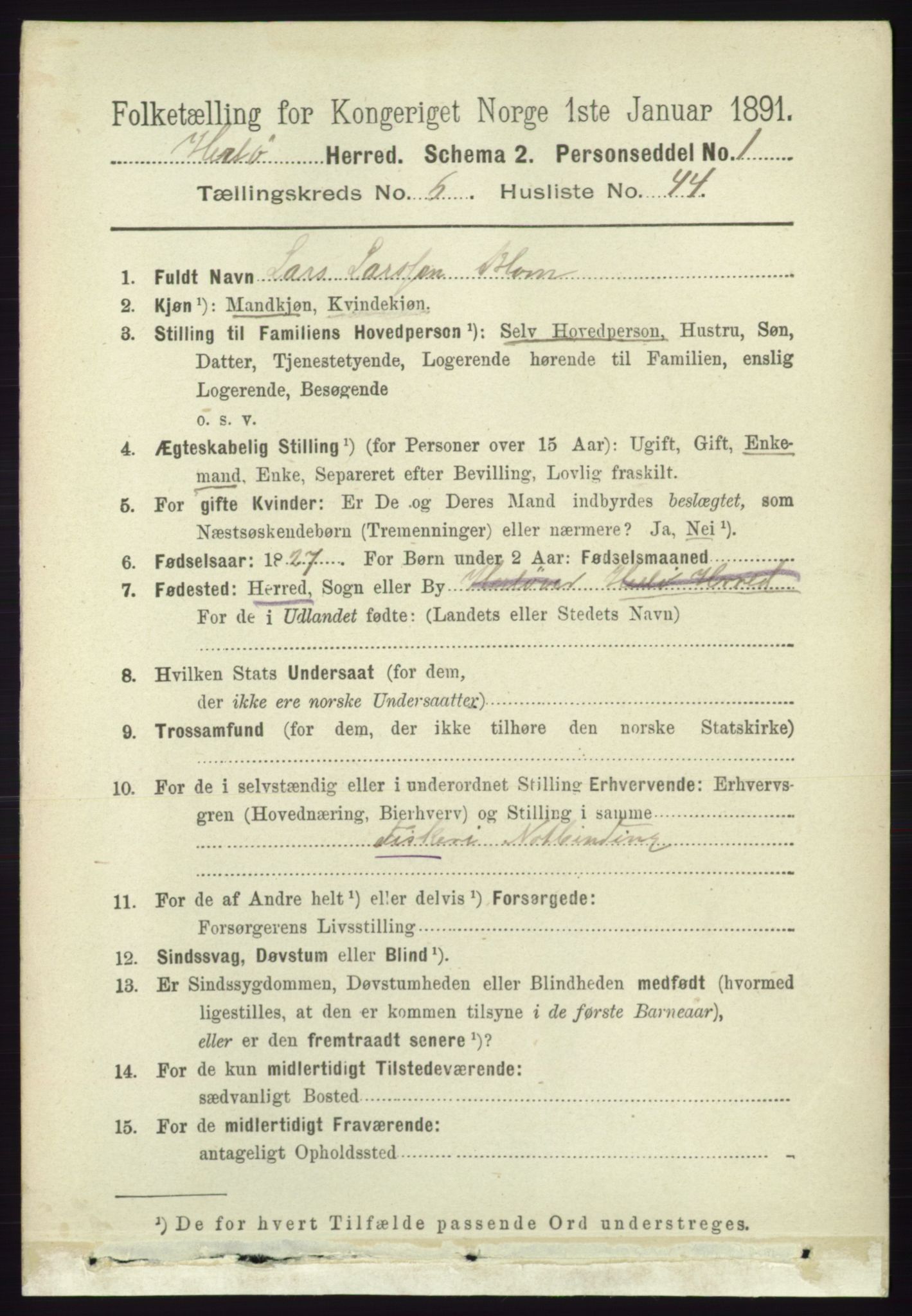 RA, 1891 census for 1258 Herdla, 1891, p. 2924