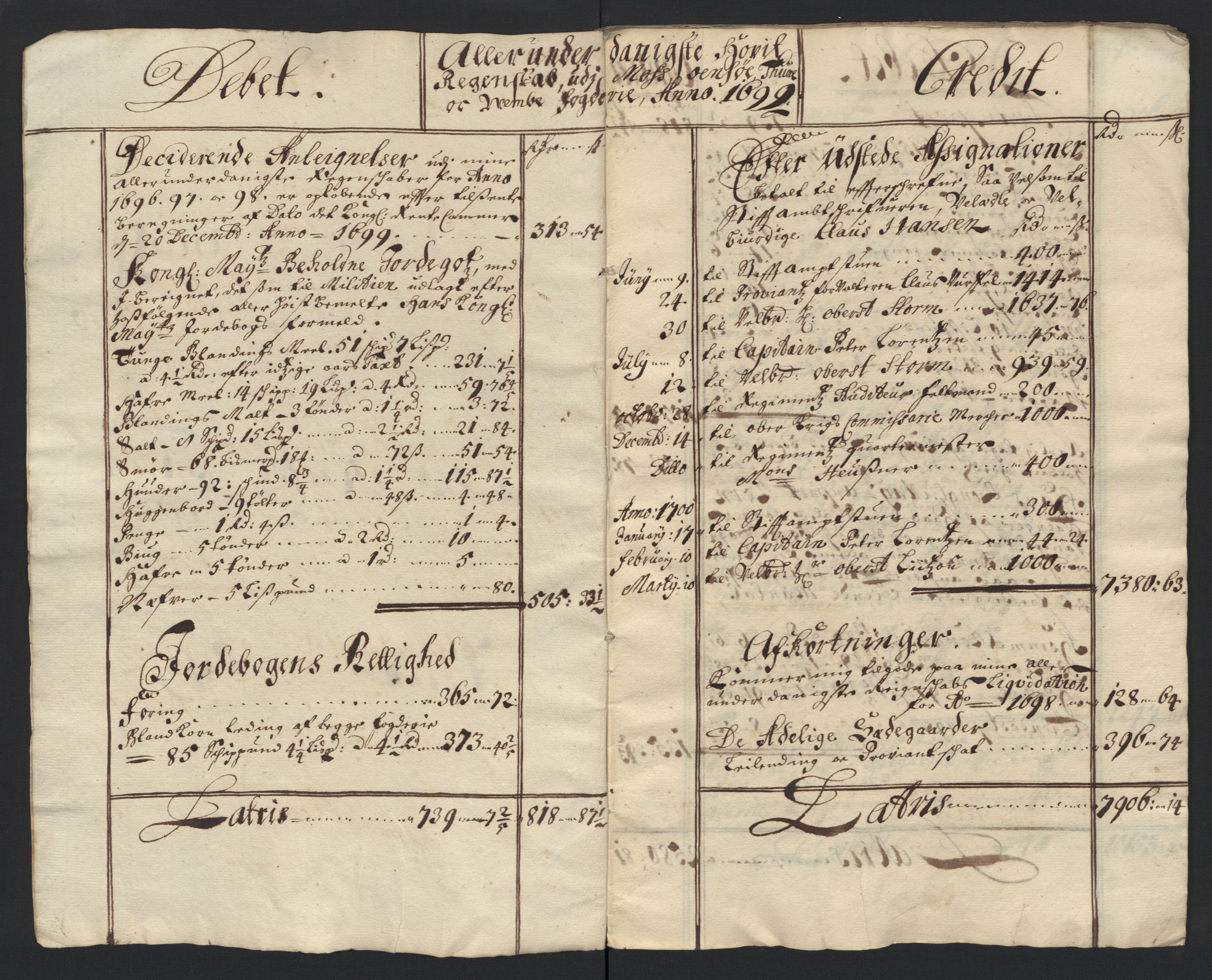 Rentekammeret inntil 1814, Reviderte regnskaper, Fogderegnskap, AV/RA-EA-4092/R04/L0128: Fogderegnskap Moss, Onsøy, Tune, Veme og Åbygge, 1699, p. 4