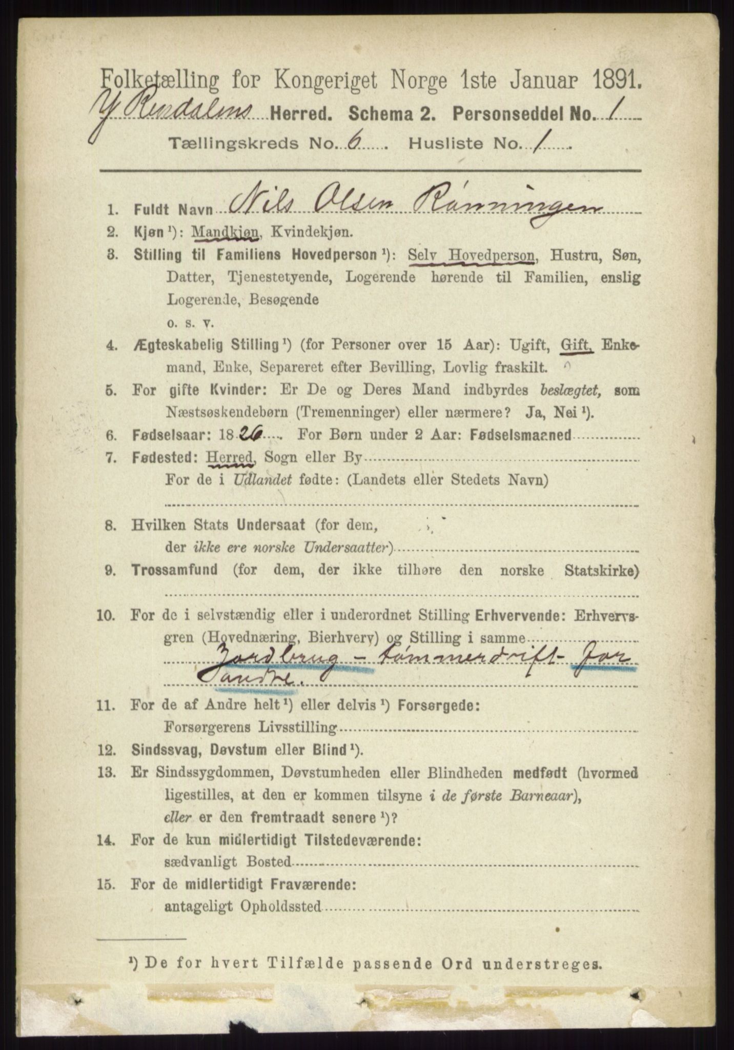 RA, 1891 census for 0432 Ytre Rendal, 1891, p. 1678