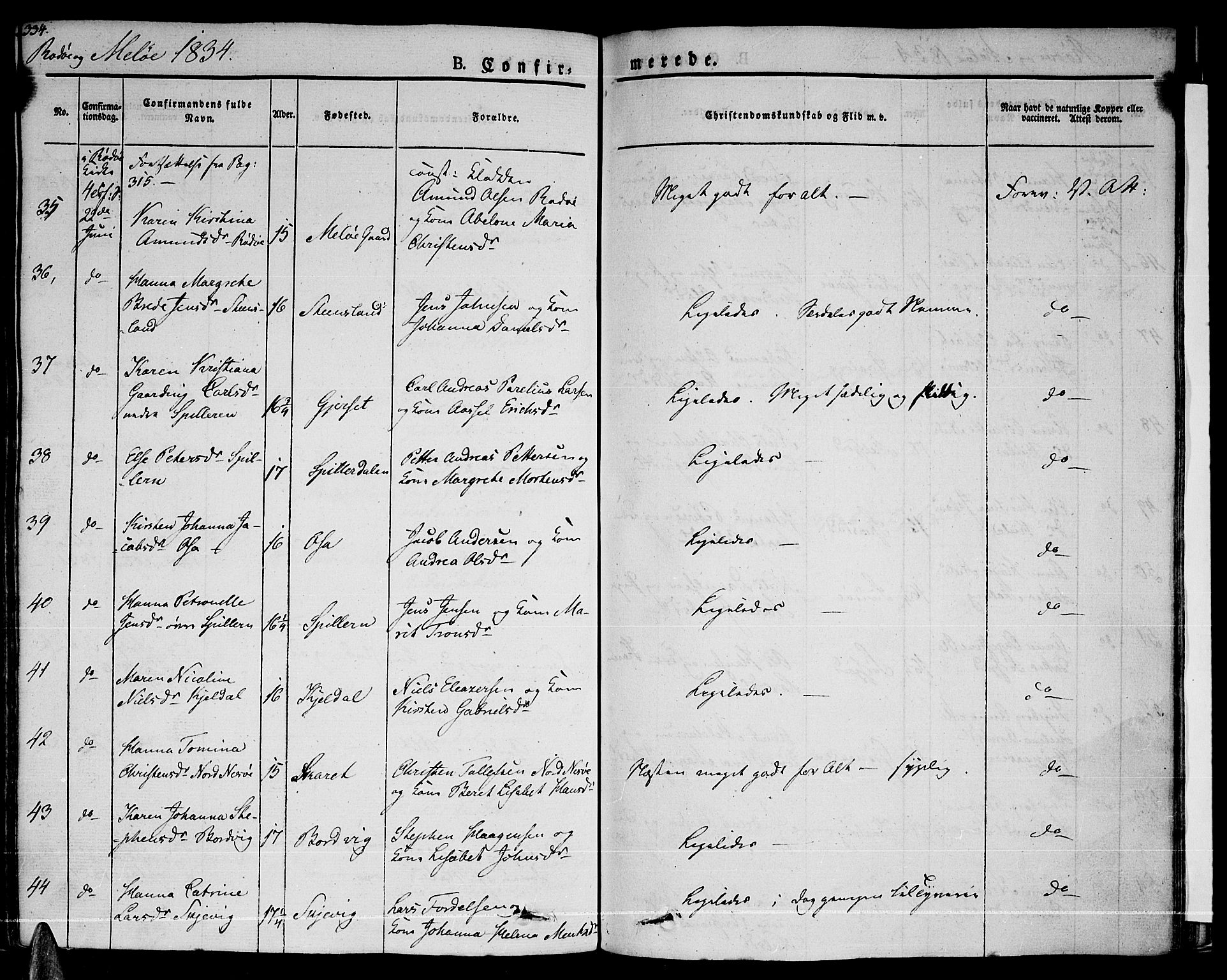 Ministerialprotokoller, klokkerbøker og fødselsregistre - Nordland, AV/SAT-A-1459/841/L0598: Parish register (official) no. 841A06 /1, 1825-1844, p. 334