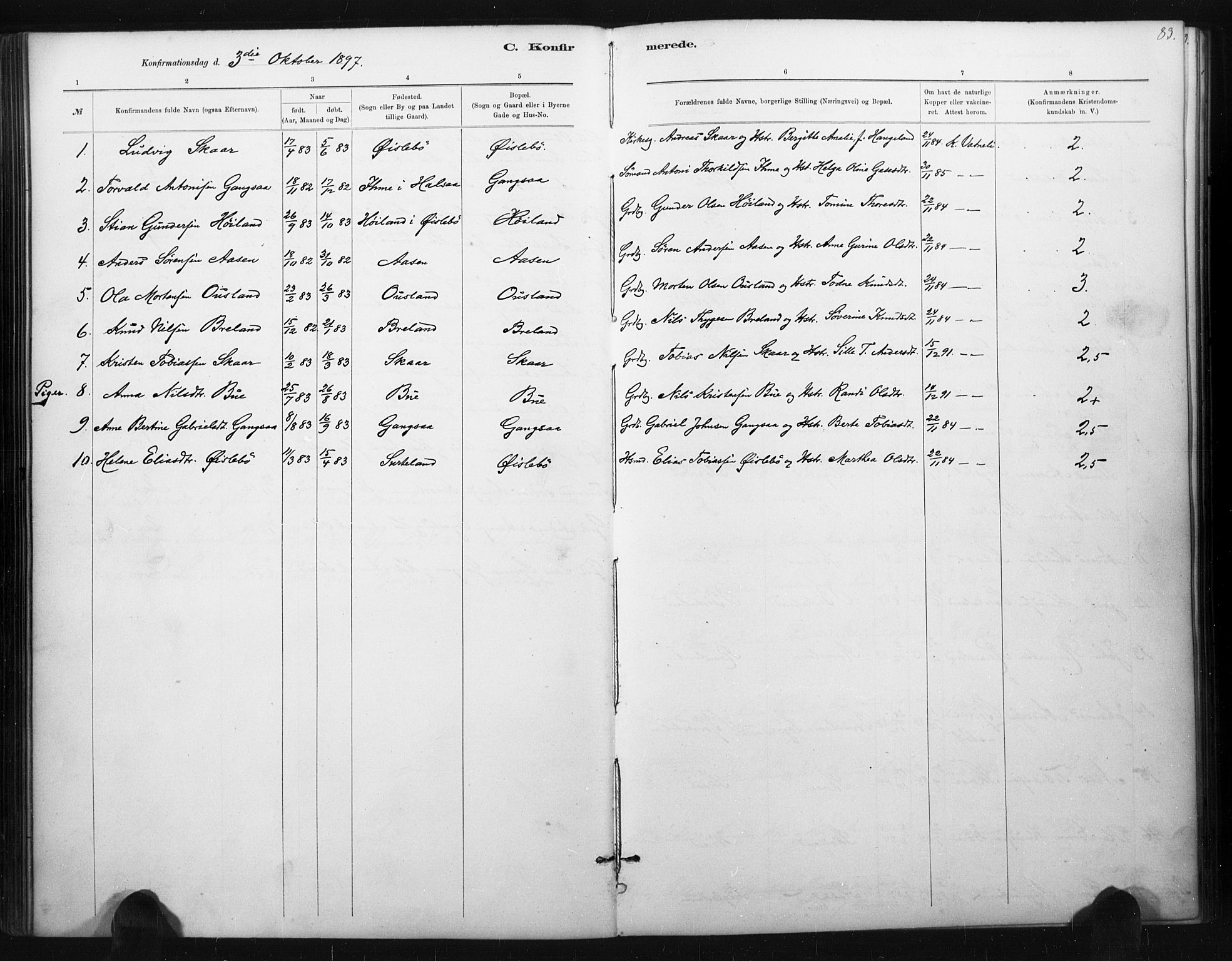 Holum sokneprestkontor, AV/SAK-1111-0022/F/Fa/Fac/L0004: Parish register (official) no. A 4, 1884-1907, p. 83