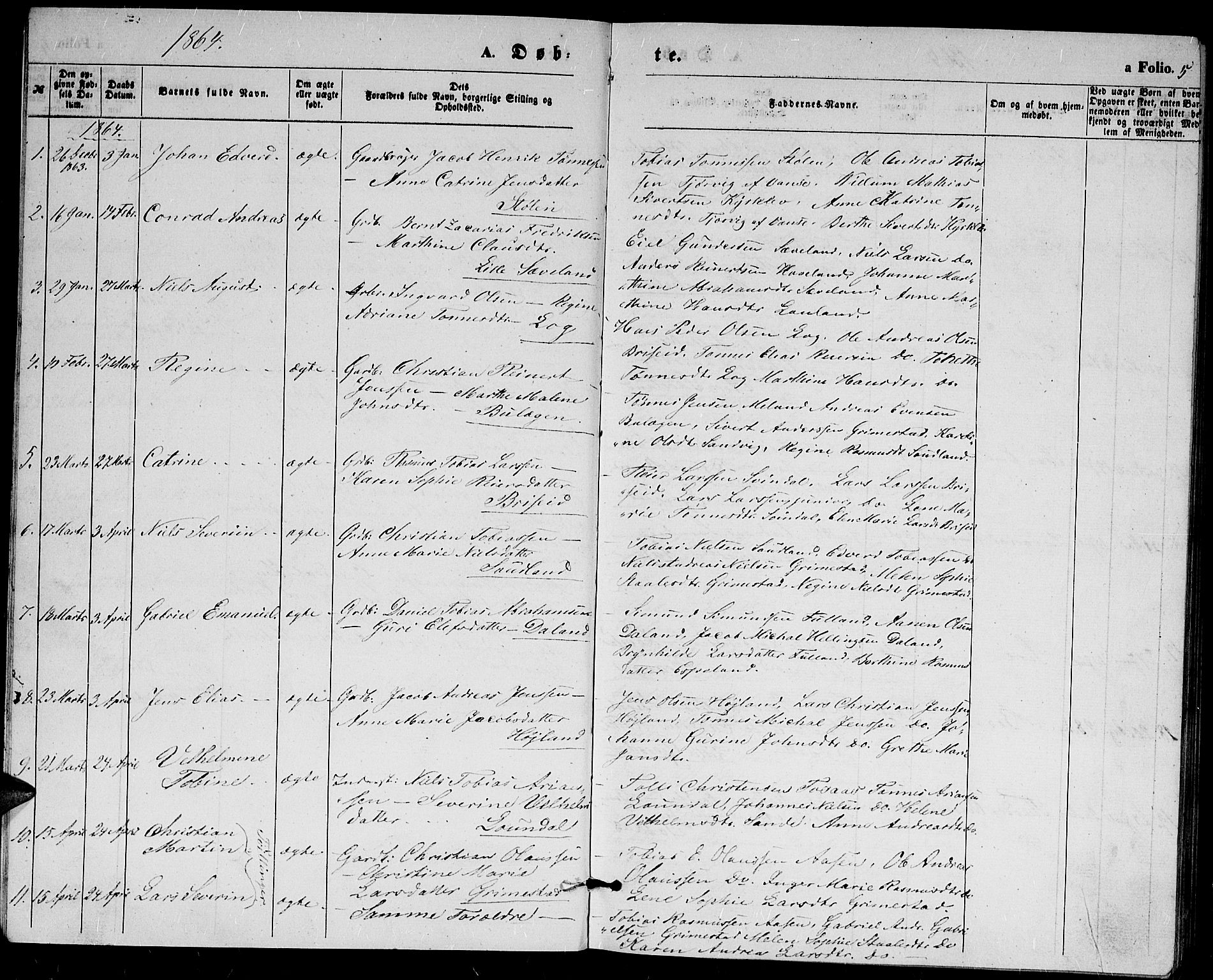 Herad sokneprestkontor, SAK/1111-0018/F/Fb/Fba/L0003: Parish register (copy) no. B 3, 1863-1883, p. 5