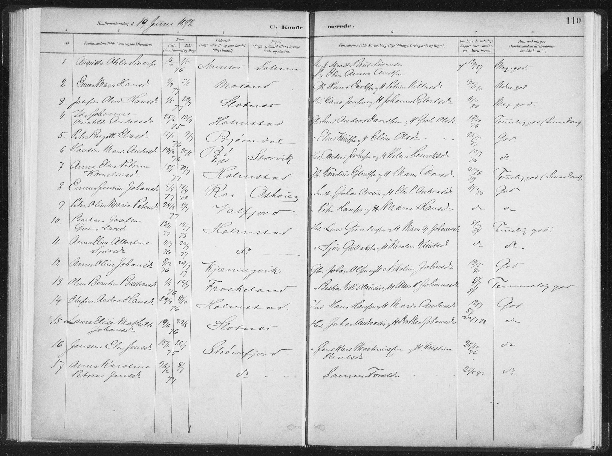 Ministerialprotokoller, klokkerbøker og fødselsregistre - Nordland, SAT/A-1459/890/L1286: Parish register (official) no. 890A01, 1882-1902, p. 110