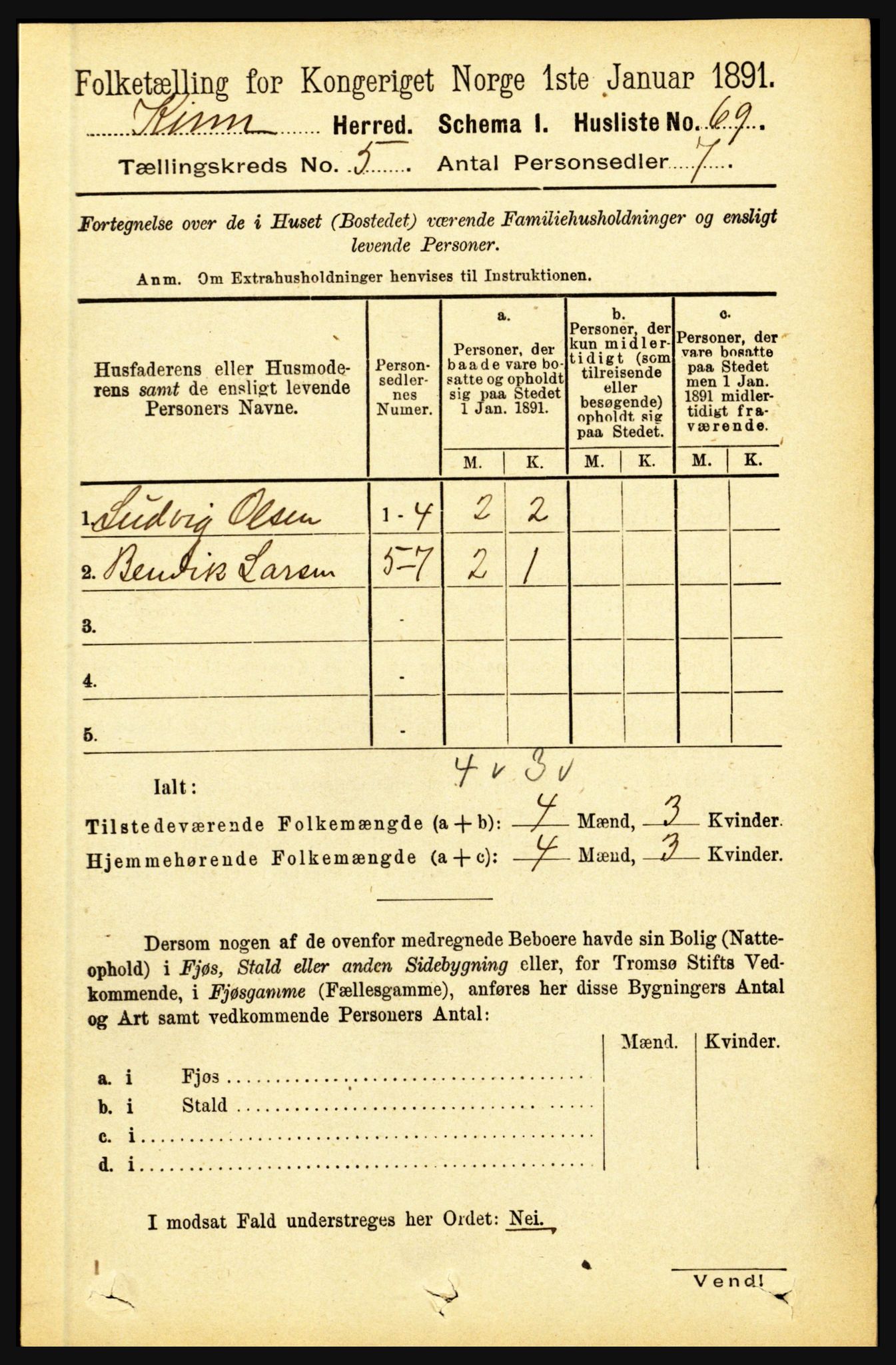 RA, 1891 census for 1437 Kinn, 1891, p. 1808