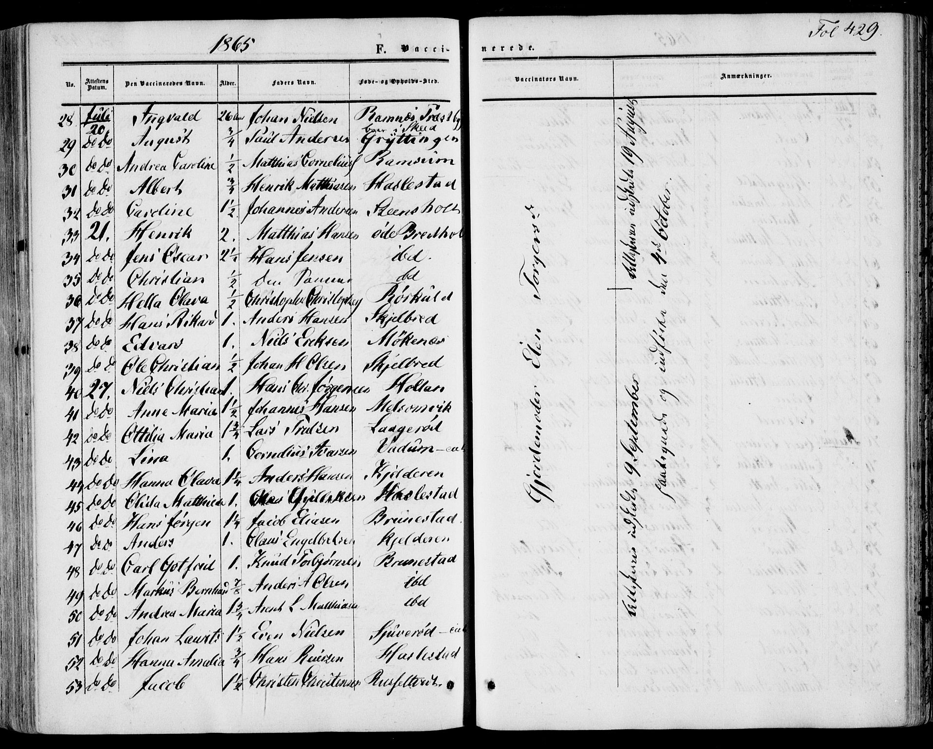 Stokke kirkebøker, AV/SAKO-A-320/F/Fa/L0008: Parish register (official) no. I 8, 1858-1871, p. 429