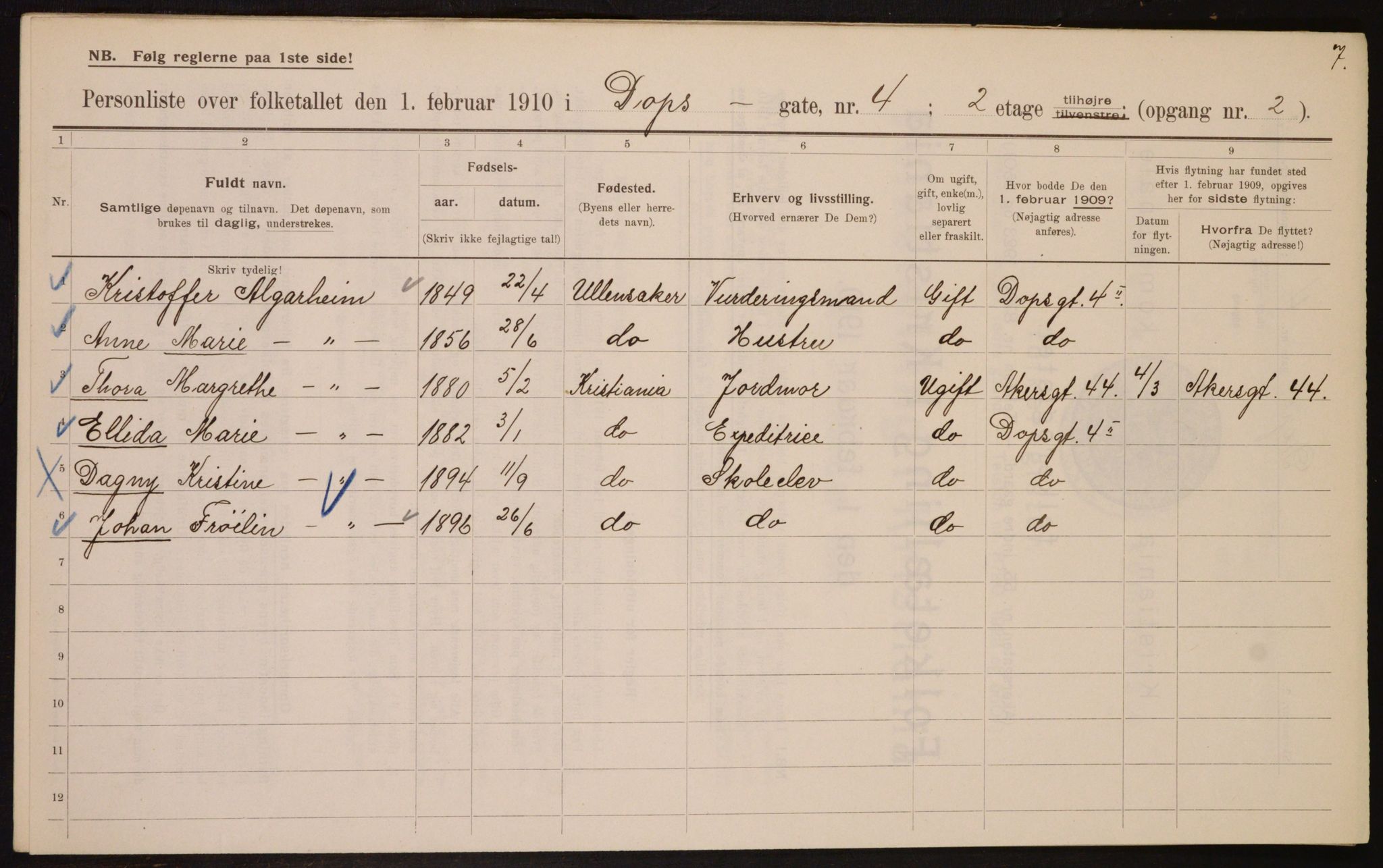 OBA, Municipal Census 1910 for Kristiania, 1910, p. 15191