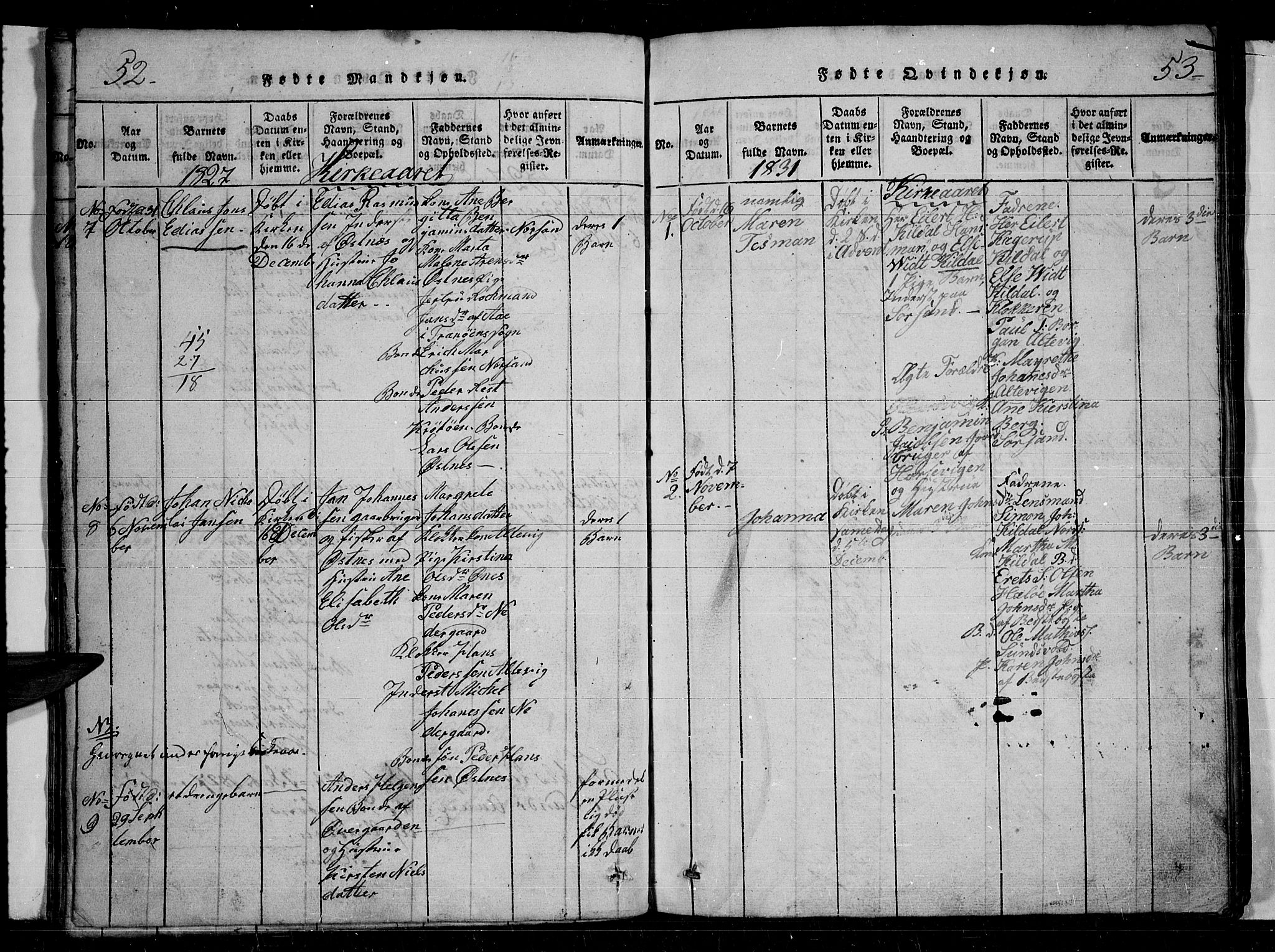 Trondenes sokneprestkontor, AV/SATØ-S-1319/H/Hb/L0004klokker: Parish register (copy) no. 4, 1821-1839, p. 52-53