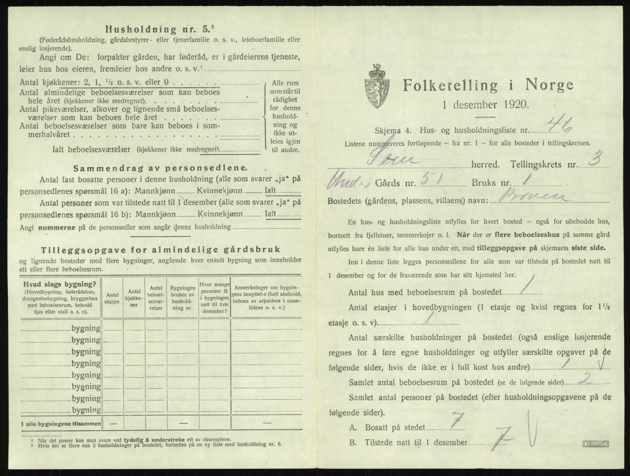 SAKO, 1920 census for Sem, 1920, p. 726