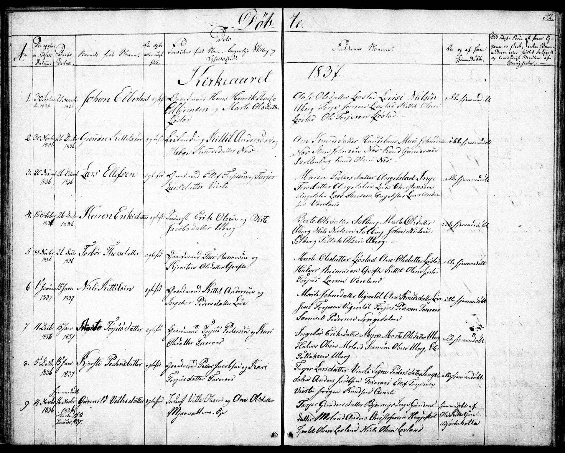 Gjerstad sokneprestkontor, AV/SAK-1111-0014/F/Fb/Fbb/L0002: Parish register (copy) no. B 2, 1831-1862, p. 32