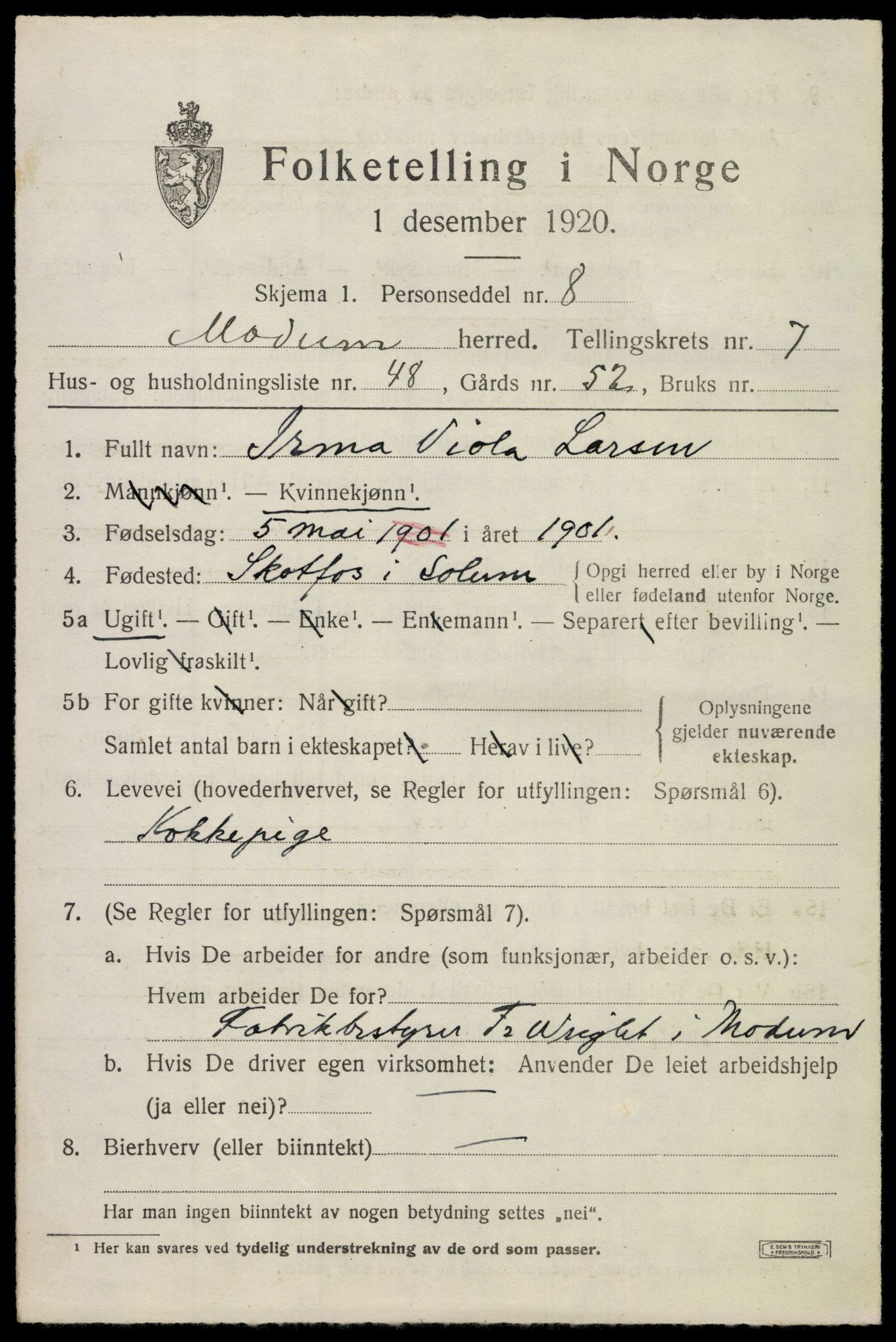 SAKO, 1920 census for Modum, 1920, p. 10359