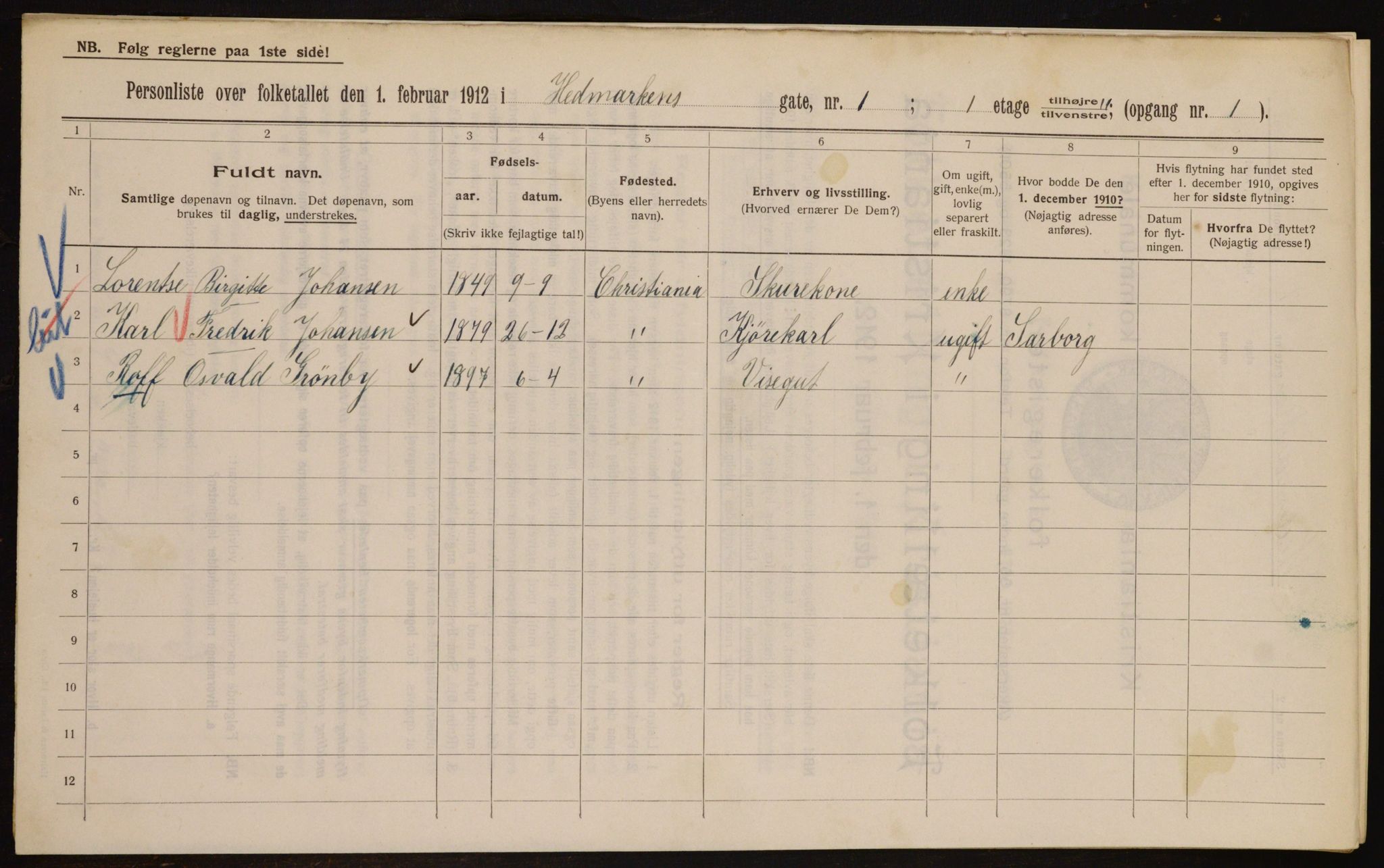 OBA, Municipal Census 1912 for Kristiania, 1912, p. 36033