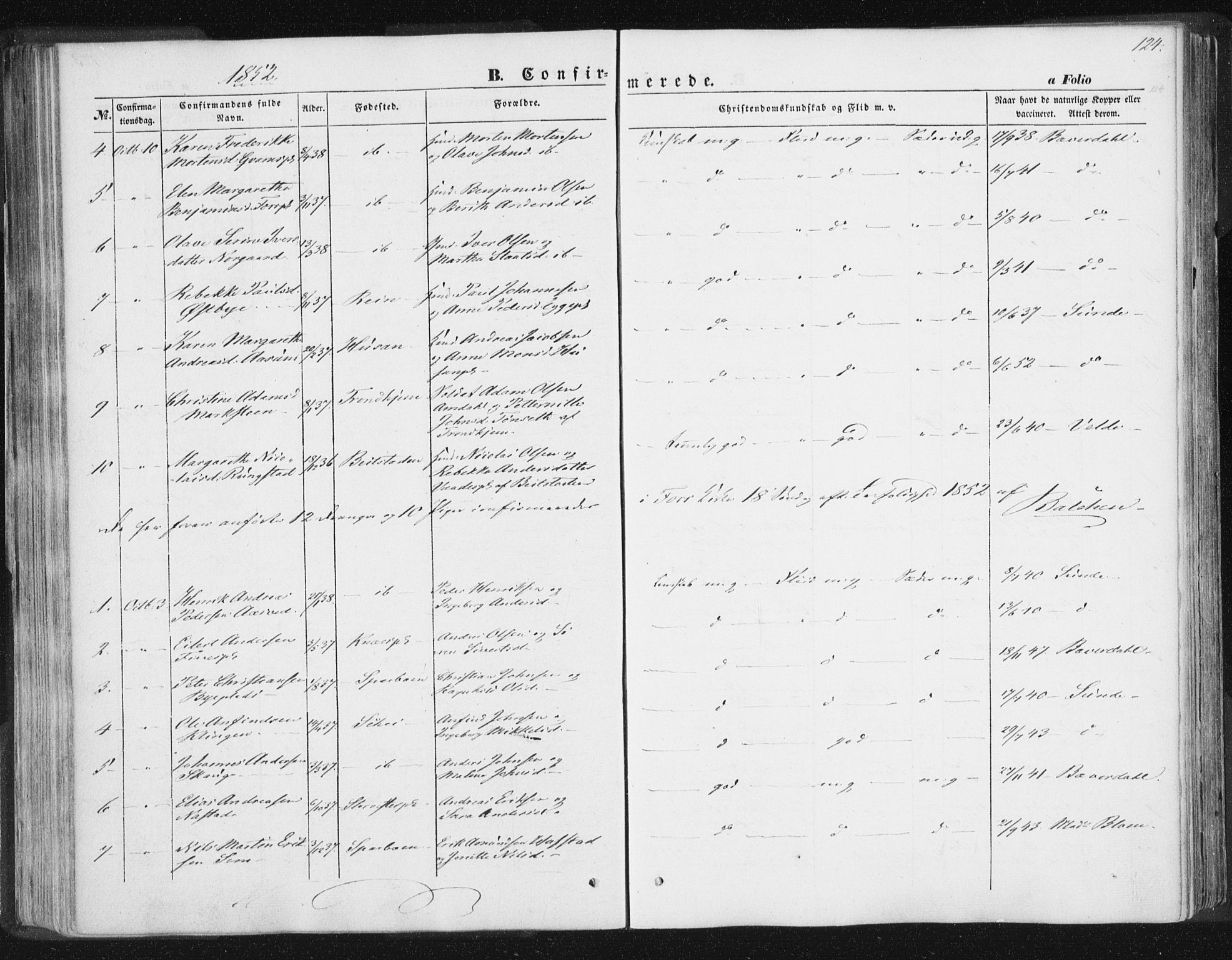 Ministerialprotokoller, klokkerbøker og fødselsregistre - Nord-Trøndelag, AV/SAT-A-1458/746/L0446: Parish register (official) no. 746A05, 1846-1859, p. 124