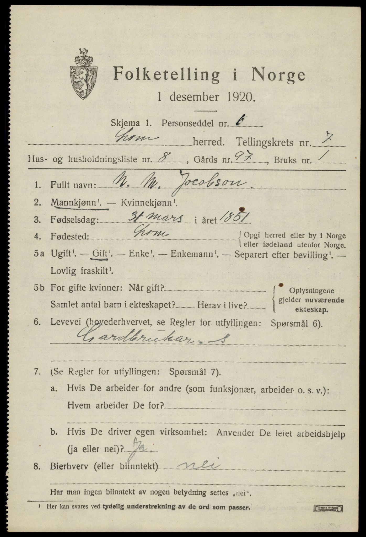 SAH, 1920 census for Lom, 1920, p. 4238