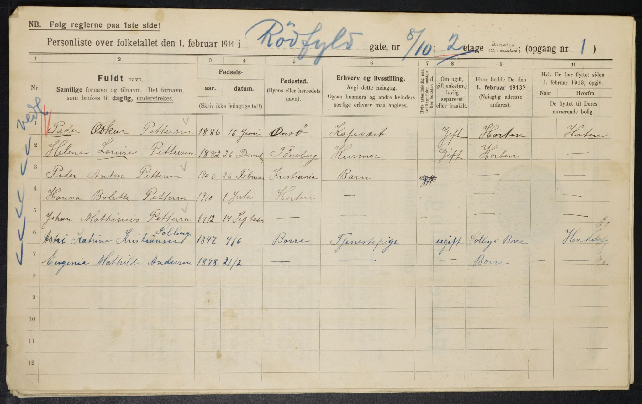 OBA, Municipal Census 1914 for Kristiania, 1914, p. 85731