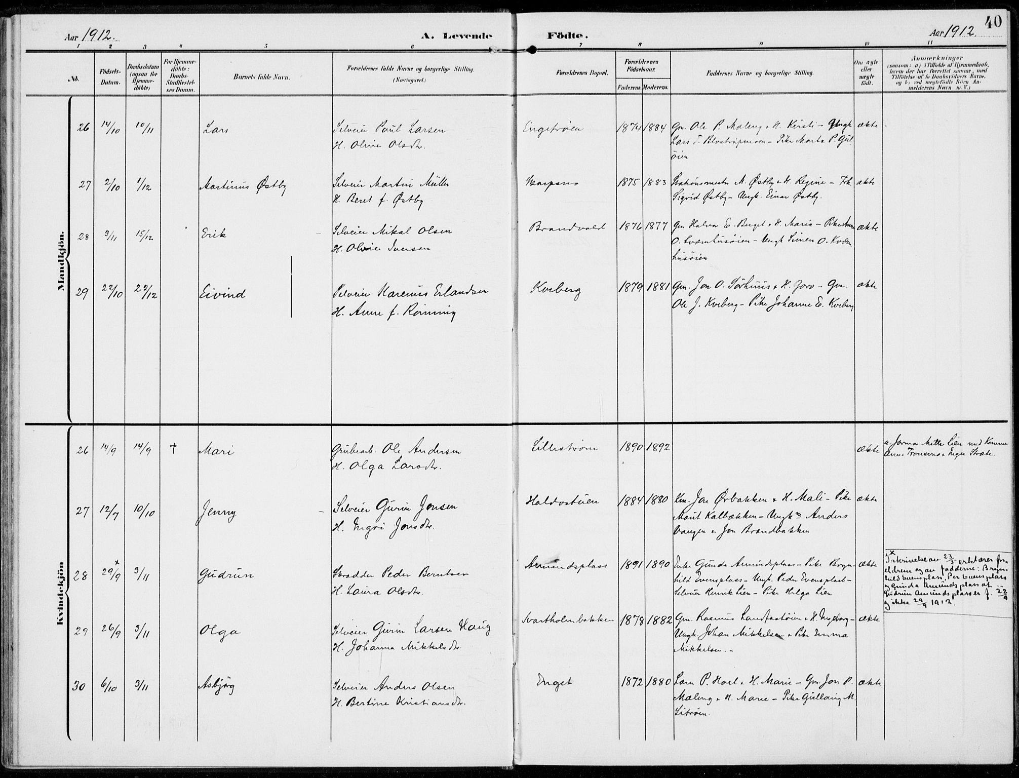 Alvdal prestekontor, AV/SAH-PREST-060/H/Ha/Haa/L0004: Parish register (official) no. 4, 1907-1919, p. 40