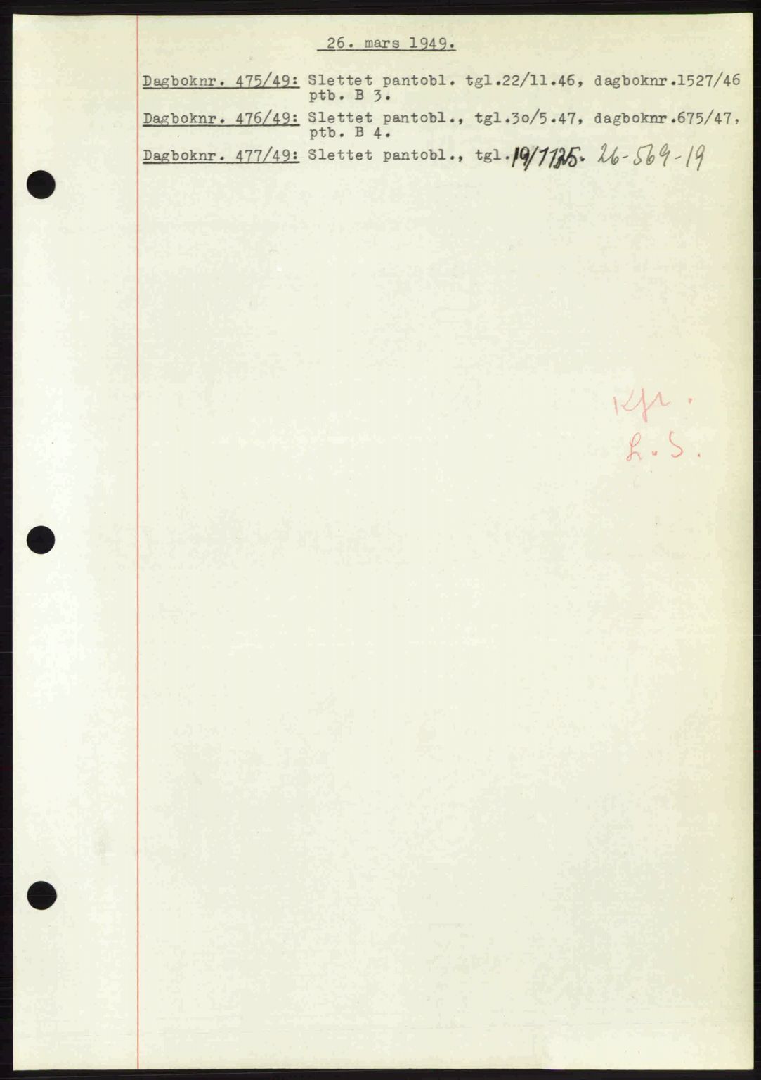 Nedenes sorenskriveri, SAK/1221-0006/G/Gb/Gba/L0060: Mortgage book no. A12, 1948-1949, Diary no: : 475/1949