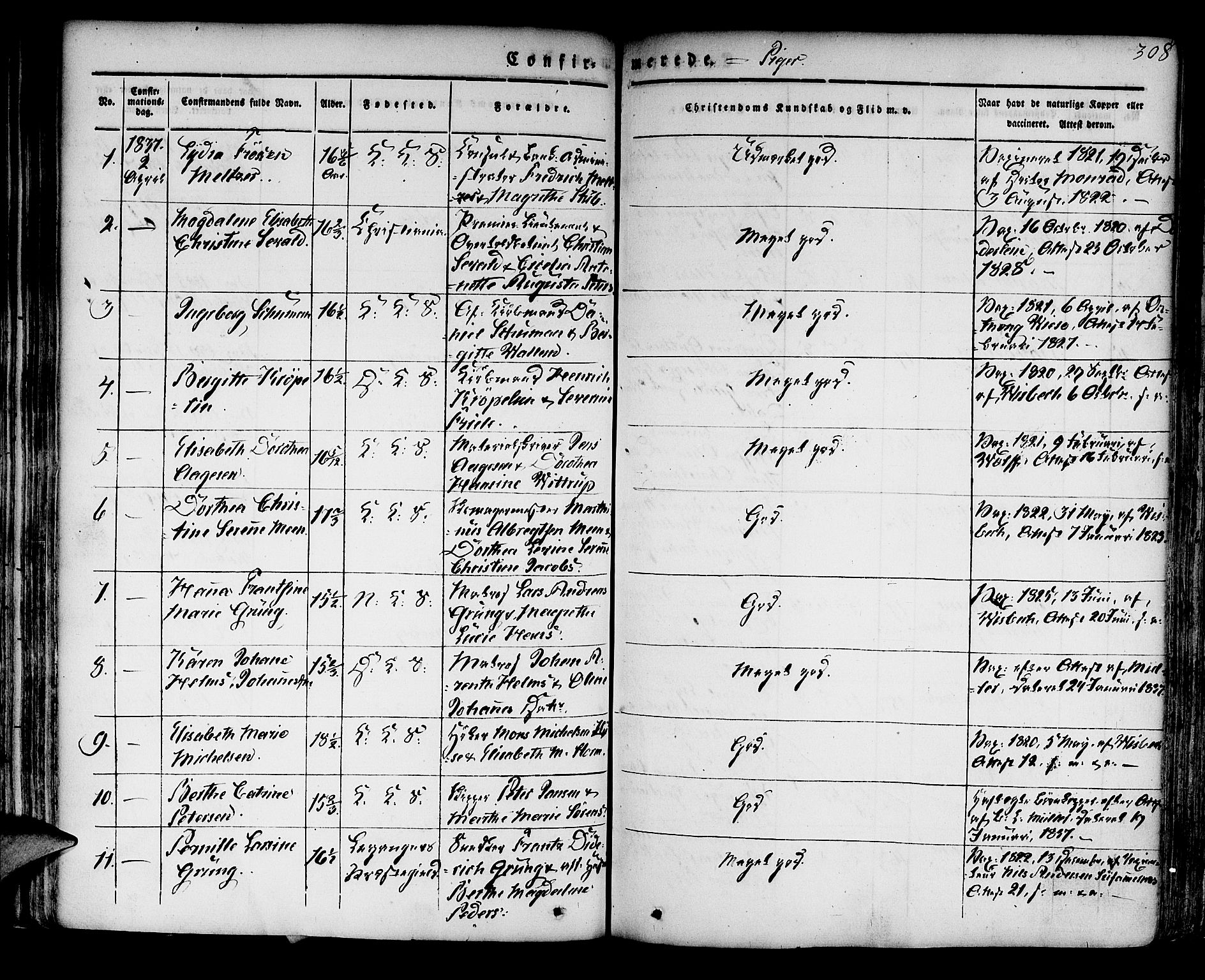 Korskirken sokneprestembete, AV/SAB-A-76101/H/Hab: Parish register (copy) no. A 5II, 1831-1844, p. 308