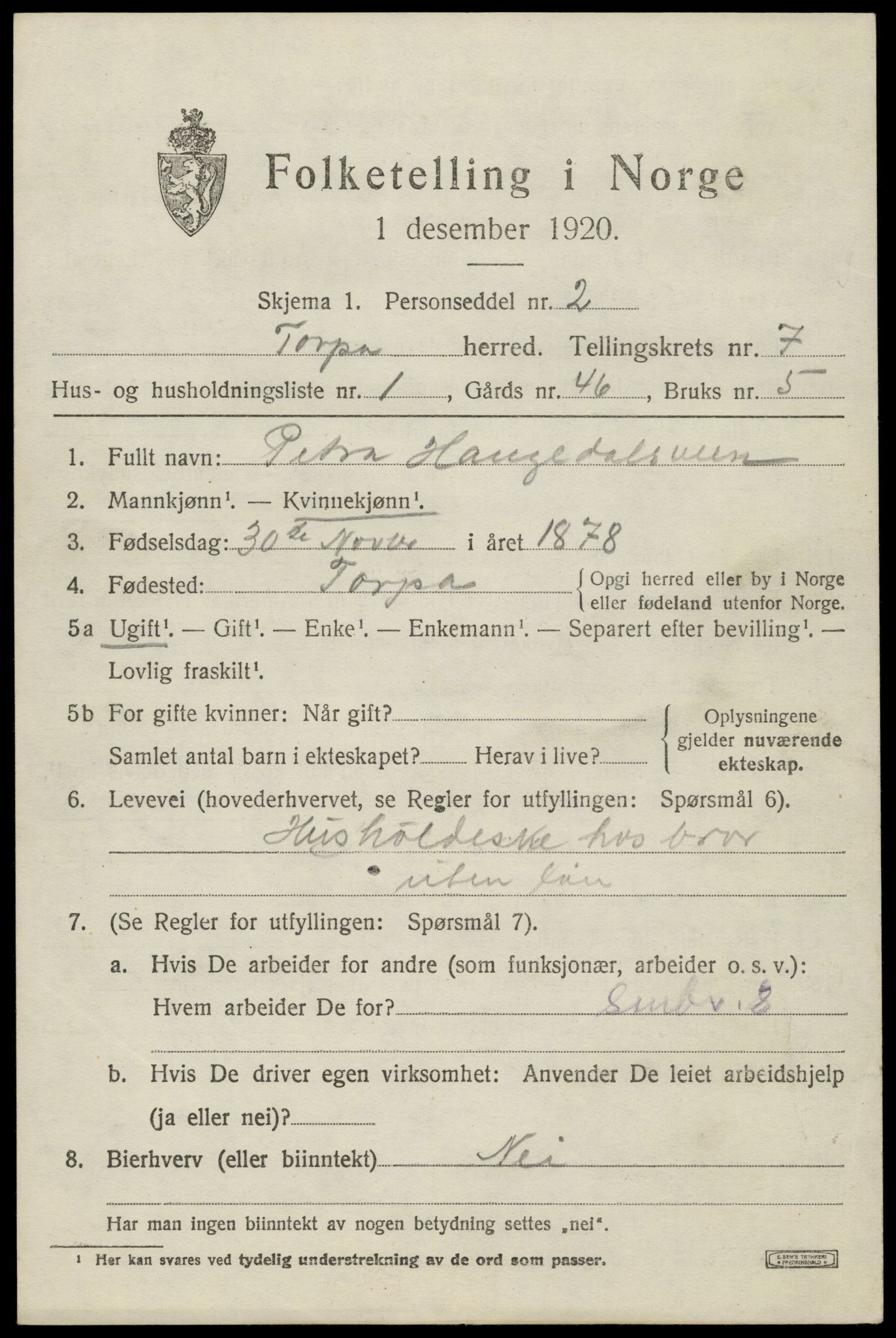 SAH, 1920 census for Torpa, 1920, p. 4177