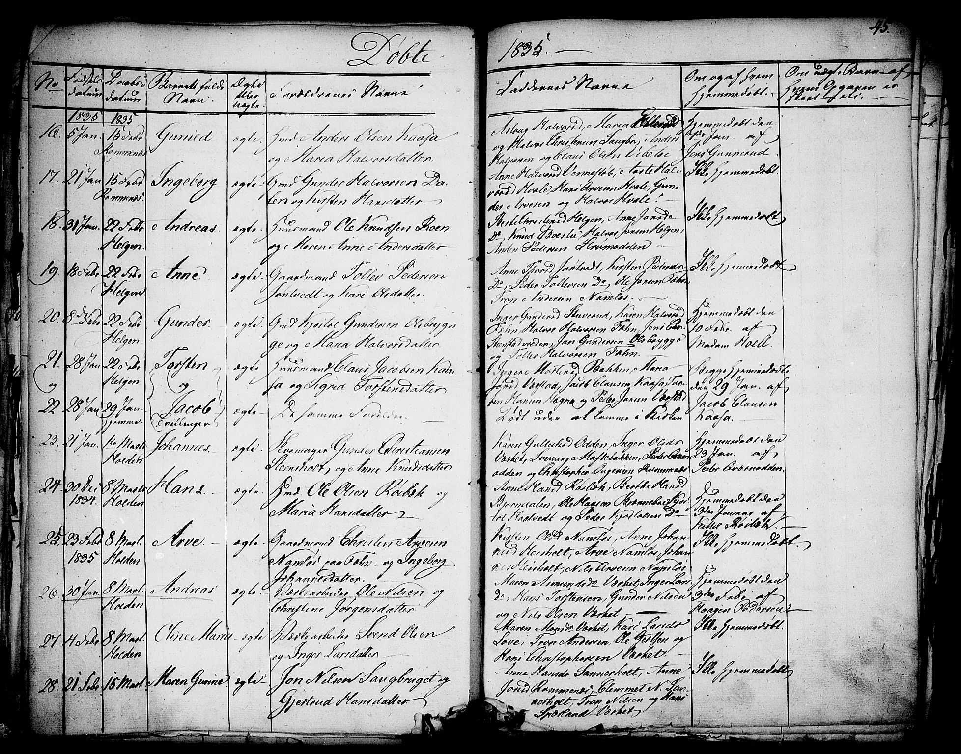 Holla kirkebøker, AV/SAKO-A-272/F/Fa/L0004: Parish register (official) no. 4, 1830-1848, p. 45