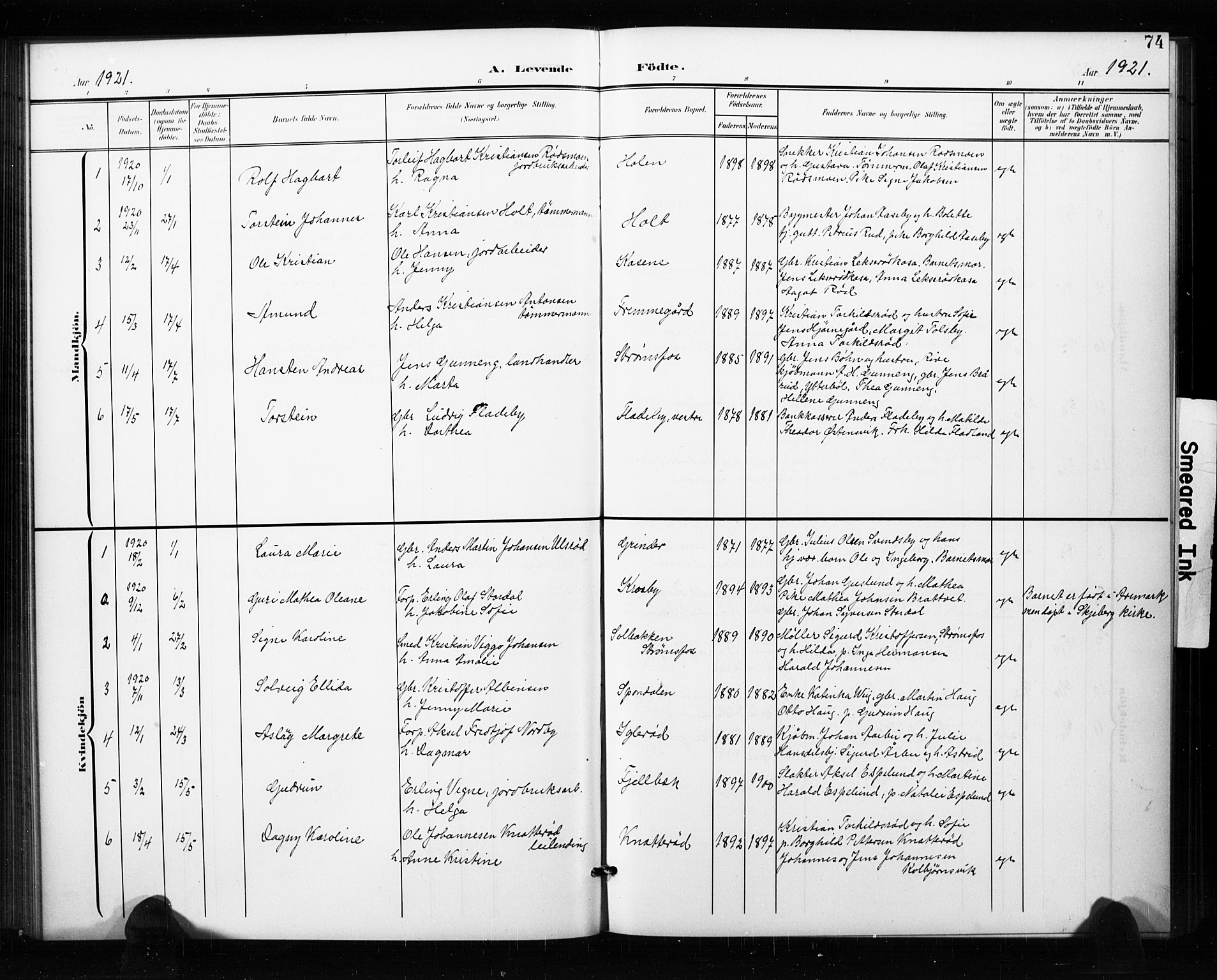 Aremark prestekontor Kirkebøker, AV/SAO-A-10899/G/Ga/L0002: Parish register (copy) no. I 2, 1901-1928, p. 74