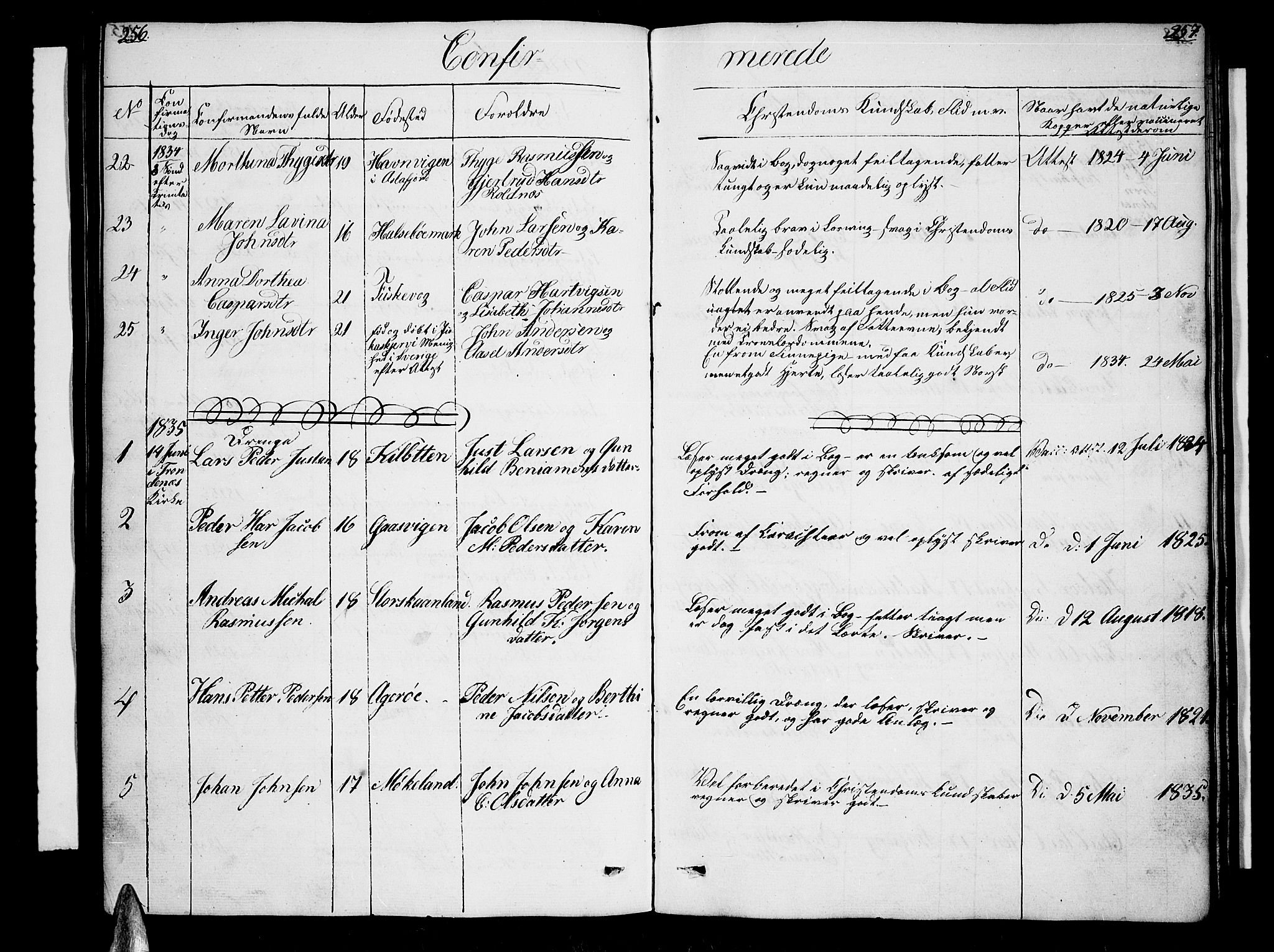 Trondenes sokneprestkontor, SATØ/S-1319/H/Hb/L0005klokker: Parish register (copy) no. 5, 1834-1845, p. 256-257