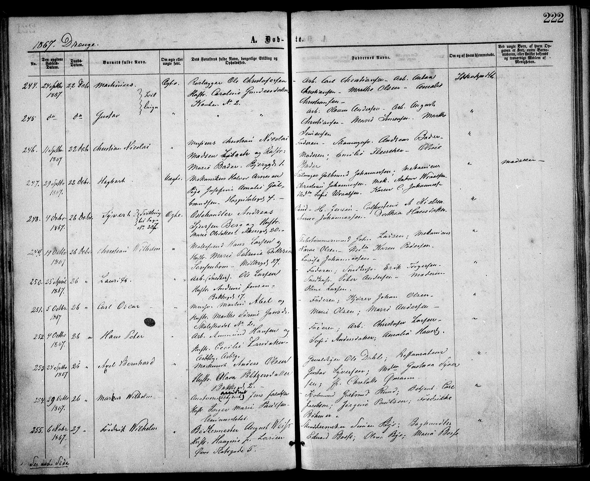 Trefoldighet prestekontor Kirkebøker, SAO/A-10882/F/Fa/L0002: Parish register (official) no. I 2, 1863-1870, p. 222