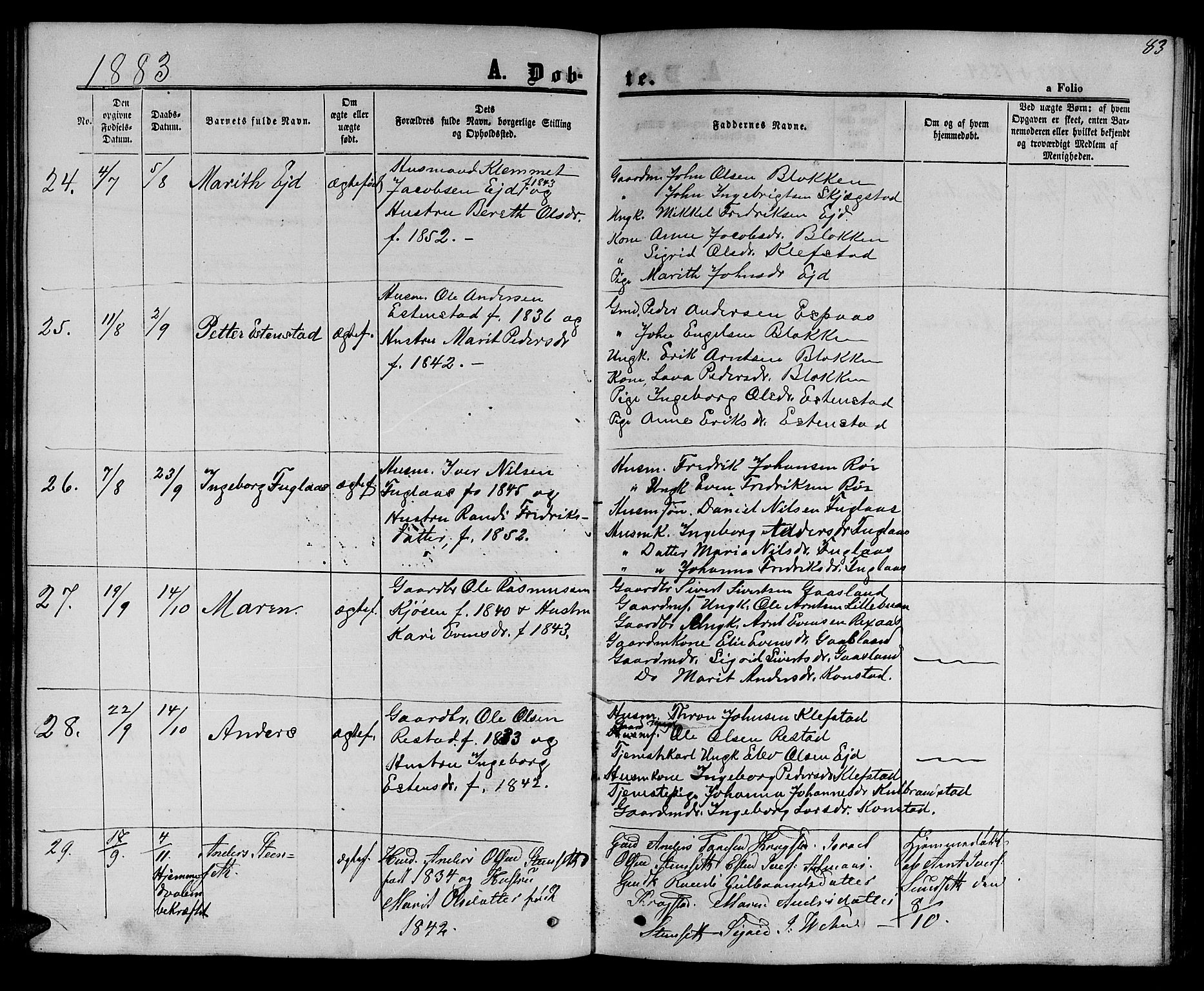 Ministerialprotokoller, klokkerbøker og fødselsregistre - Sør-Trøndelag, SAT/A-1456/694/L1131: Parish register (copy) no. 694C03, 1858-1886, p. 83