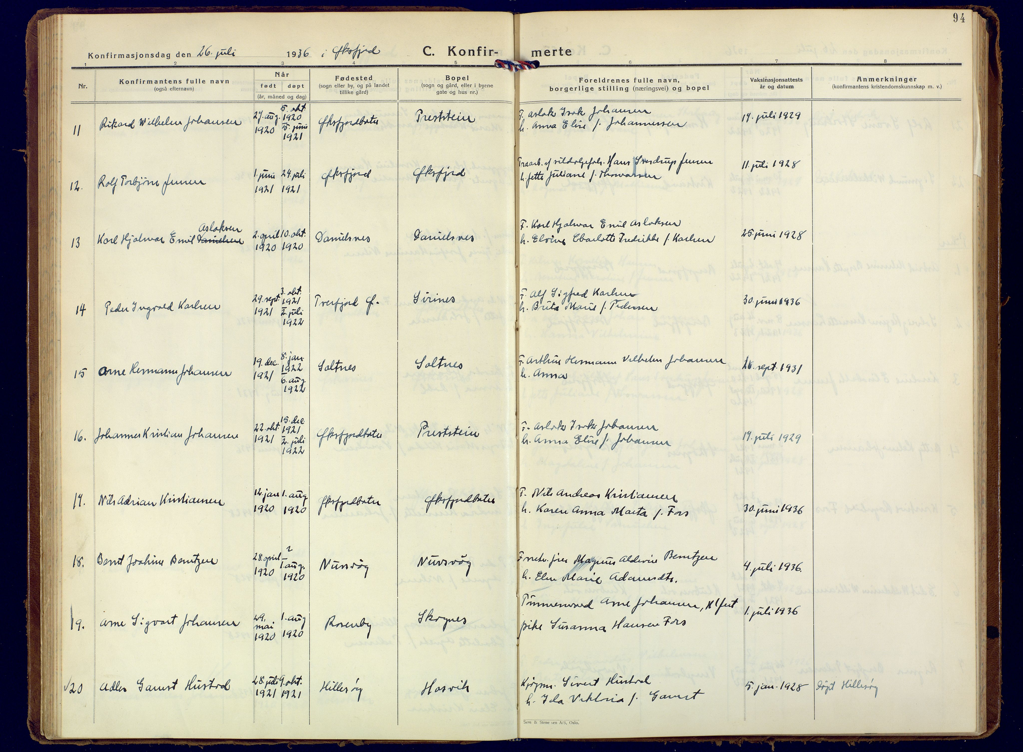 Loppa sokneprestkontor, SATØ/S-1339/H/Ha/L0015kirke: Parish register (official) no. 15, 1933-1941, p. 94