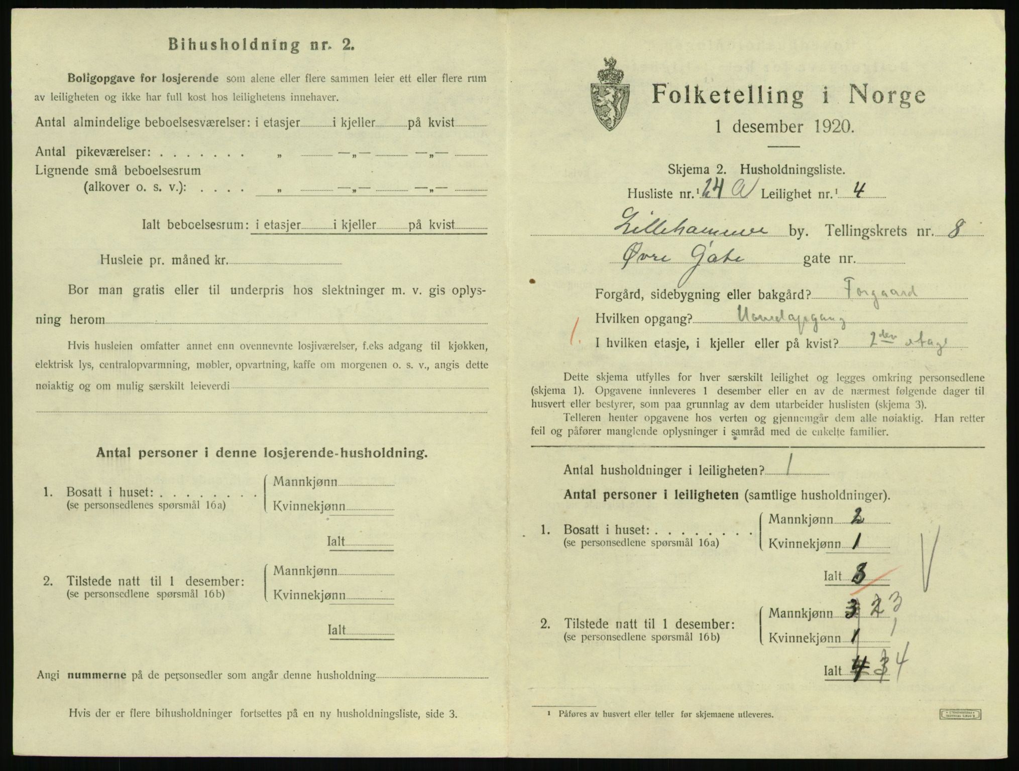 SAH, 1920 census for Lillehammer, 1920, p. 2916