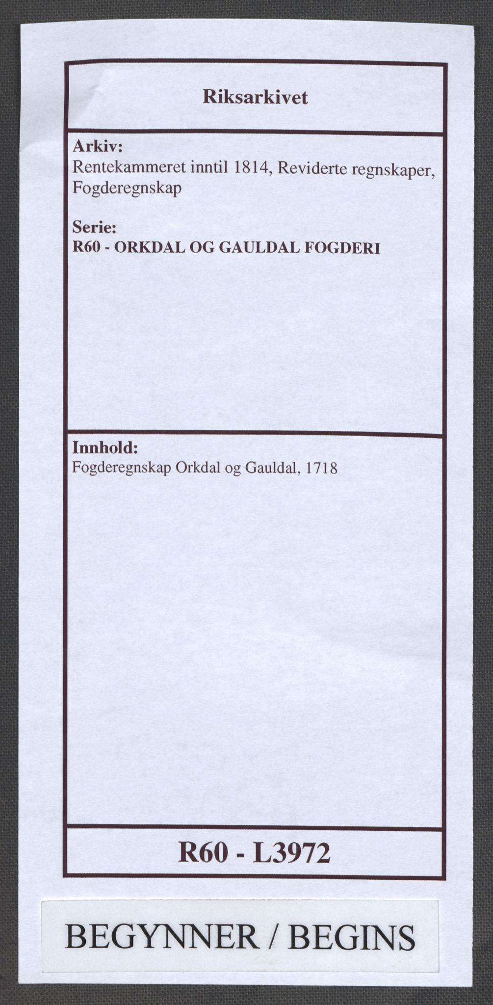 Rentekammeret inntil 1814, Reviderte regnskaper, Fogderegnskap, AV/RA-EA-4092/R60/L3972: Fogderegnskap Orkdal og Gauldal, 1718, p. 1