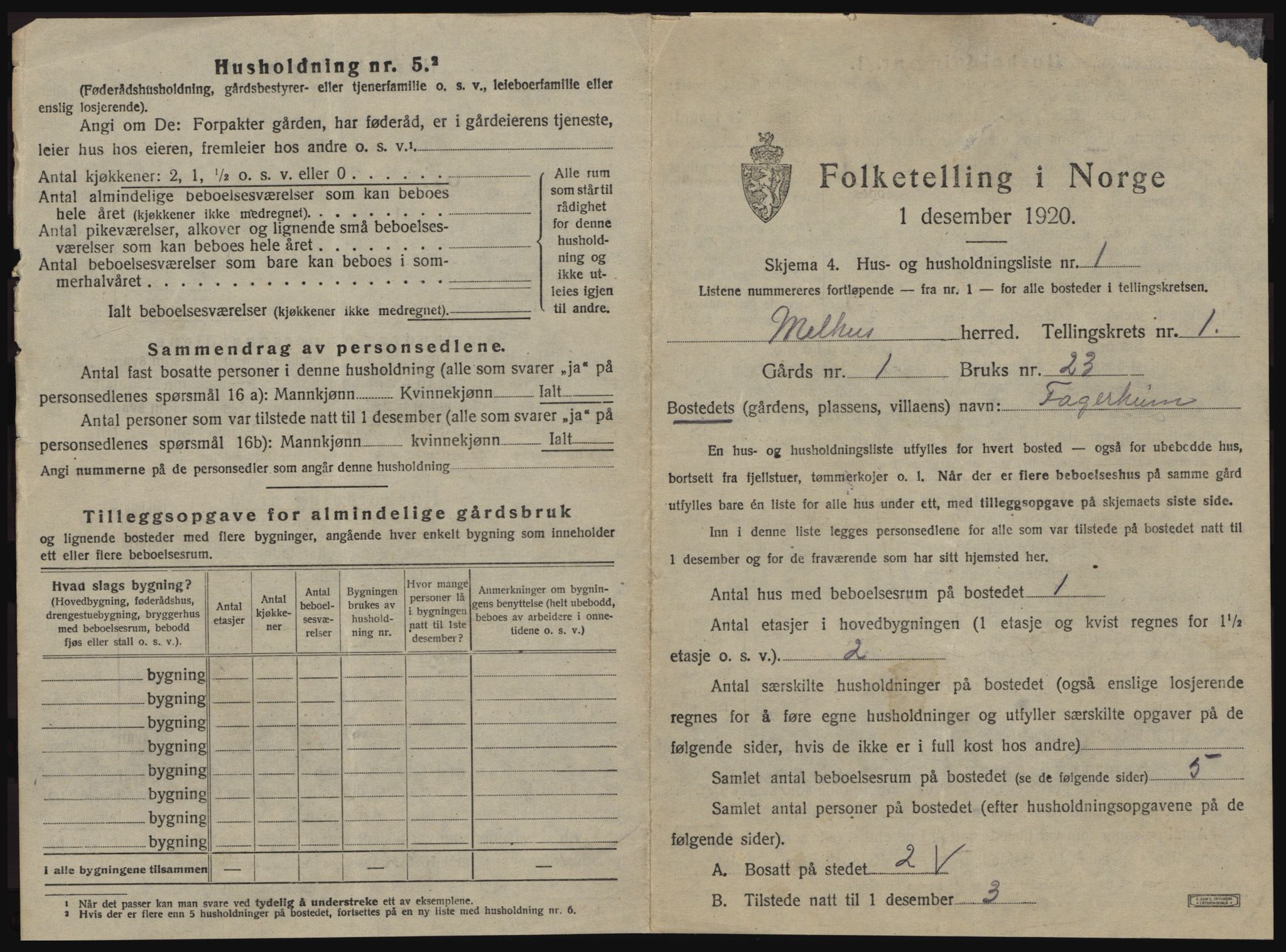 SAT, 1920 census for Melhus, 1920, p. 33