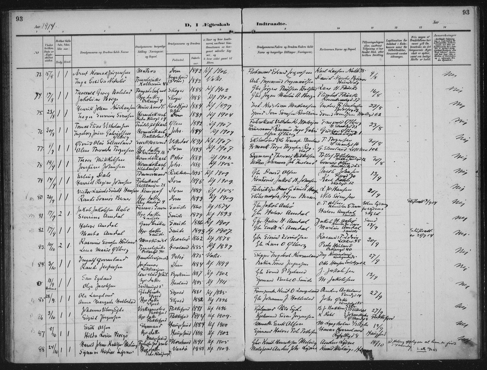 Domkirken sokneprestkontor, AV/SAST-A-101812/002/A/L0016: Parish register (official) no. A 33, 1905-1922, p. 93