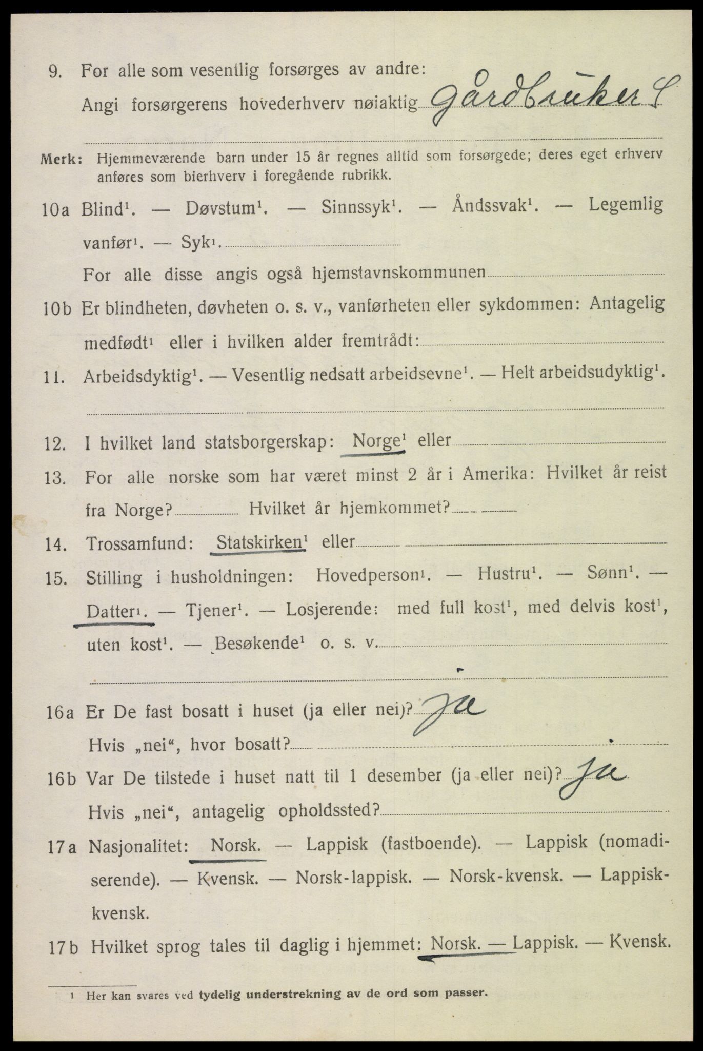 SAT, 1920 census for Gimsøy, 1920, p. 1220