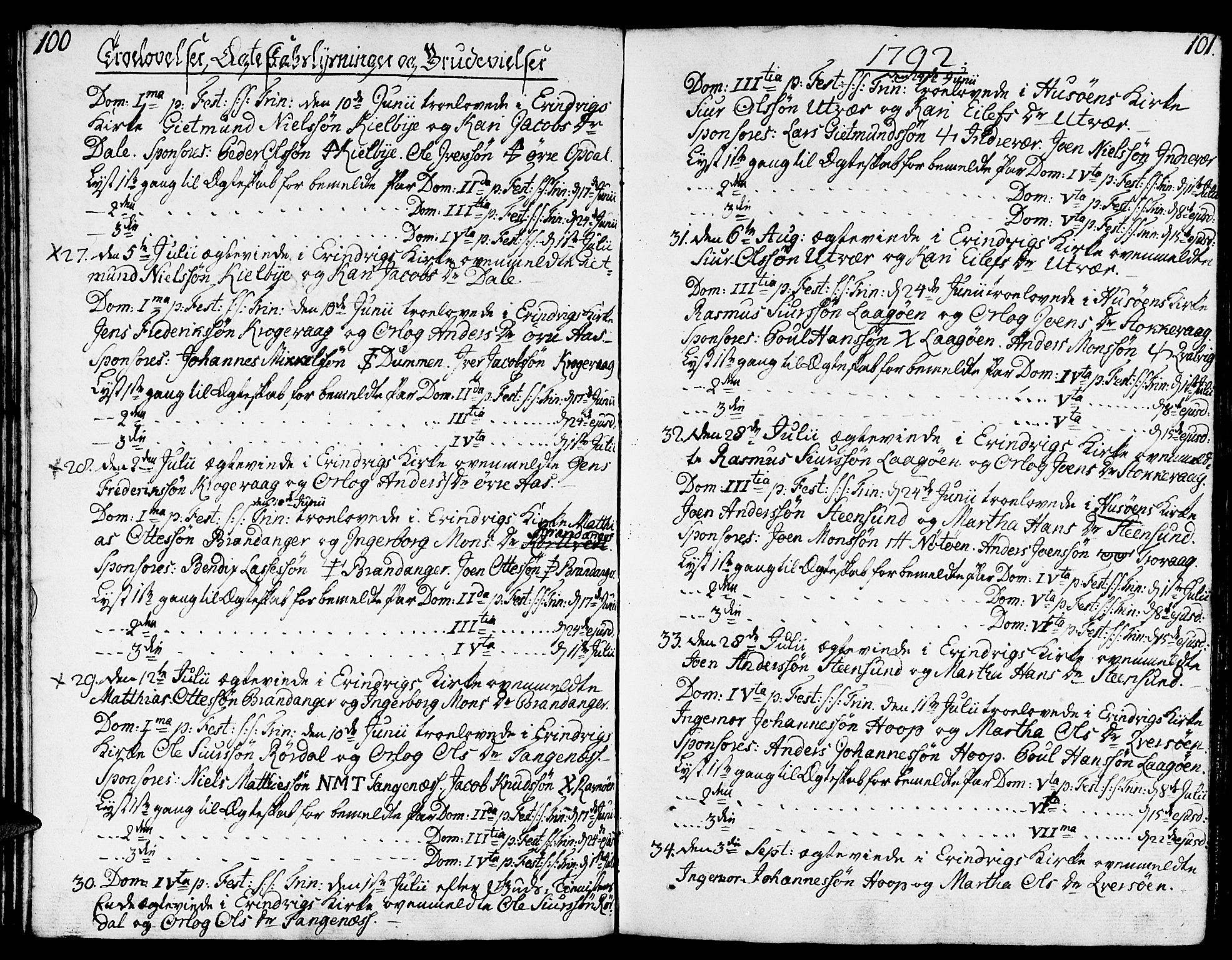 Gulen sokneprestembete, SAB/A-80201/H/Haa/Haaa/L0015: Parish register (official) no. A 15, 1788-1798, p. 100-101