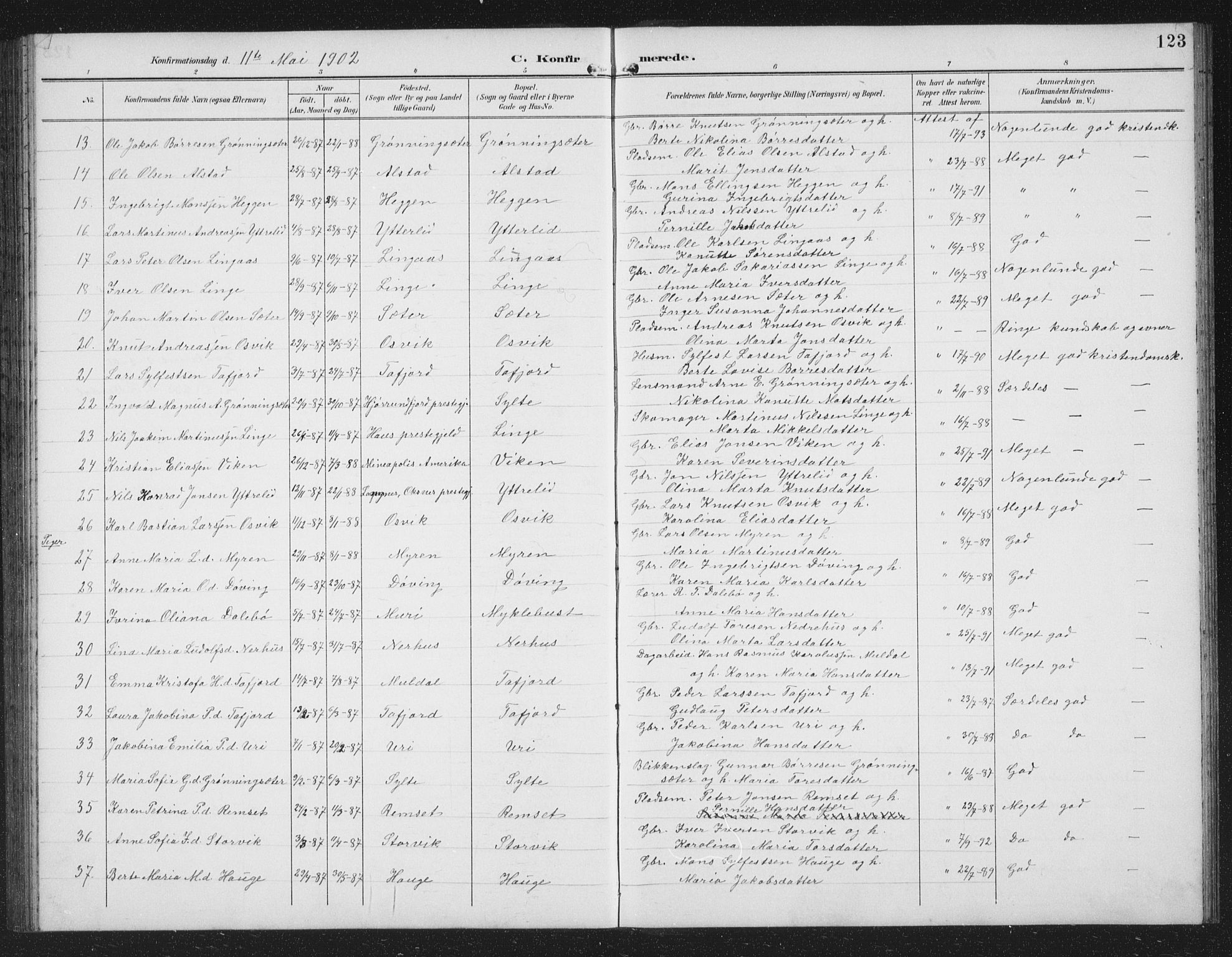 Ministerialprotokoller, klokkerbøker og fødselsregistre - Møre og Romsdal, AV/SAT-A-1454/519/L0264: Parish register (copy) no. 519C05, 1892-1910, p. 123