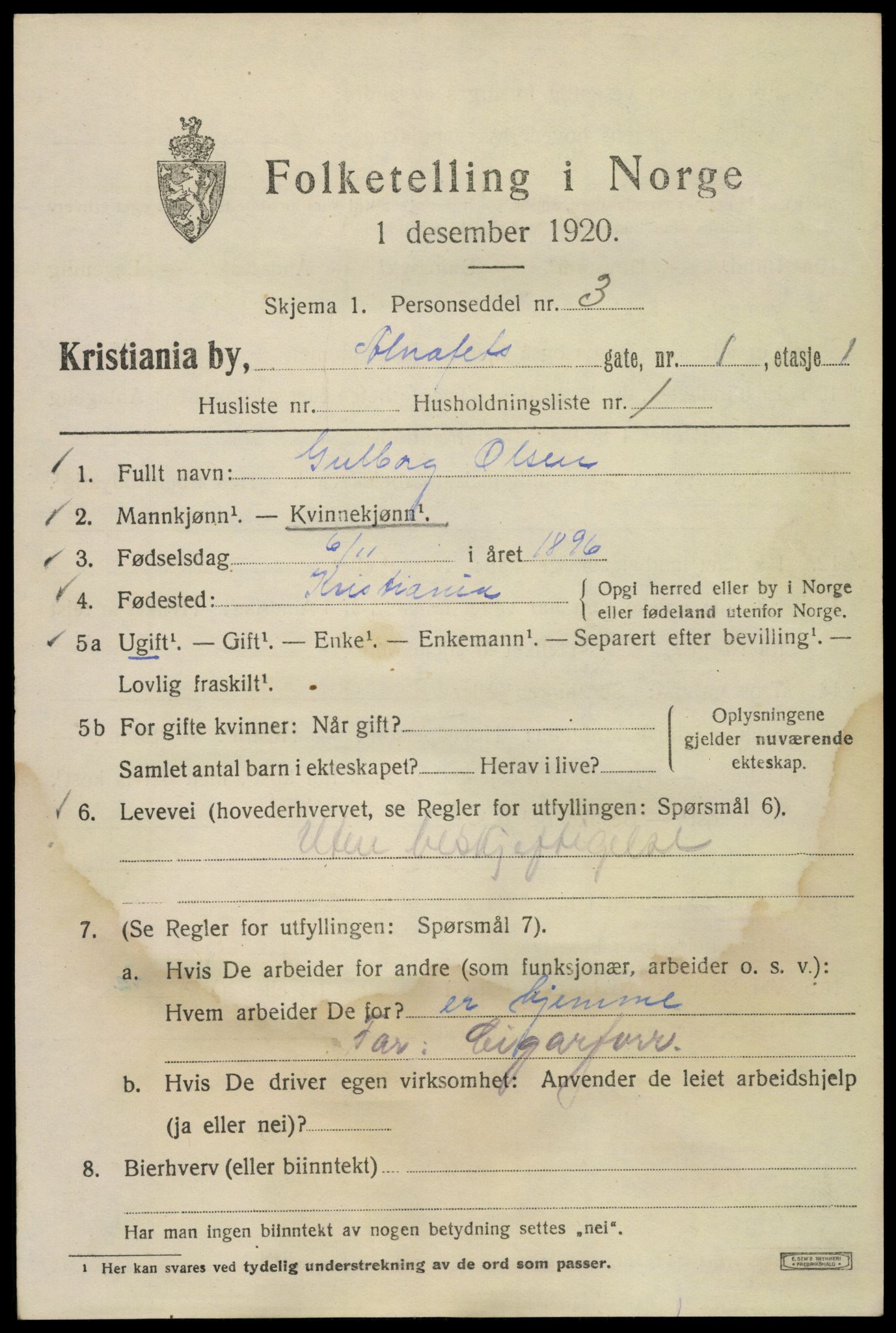 SAO, 1920 census for Kristiania, 1920, p. 140983