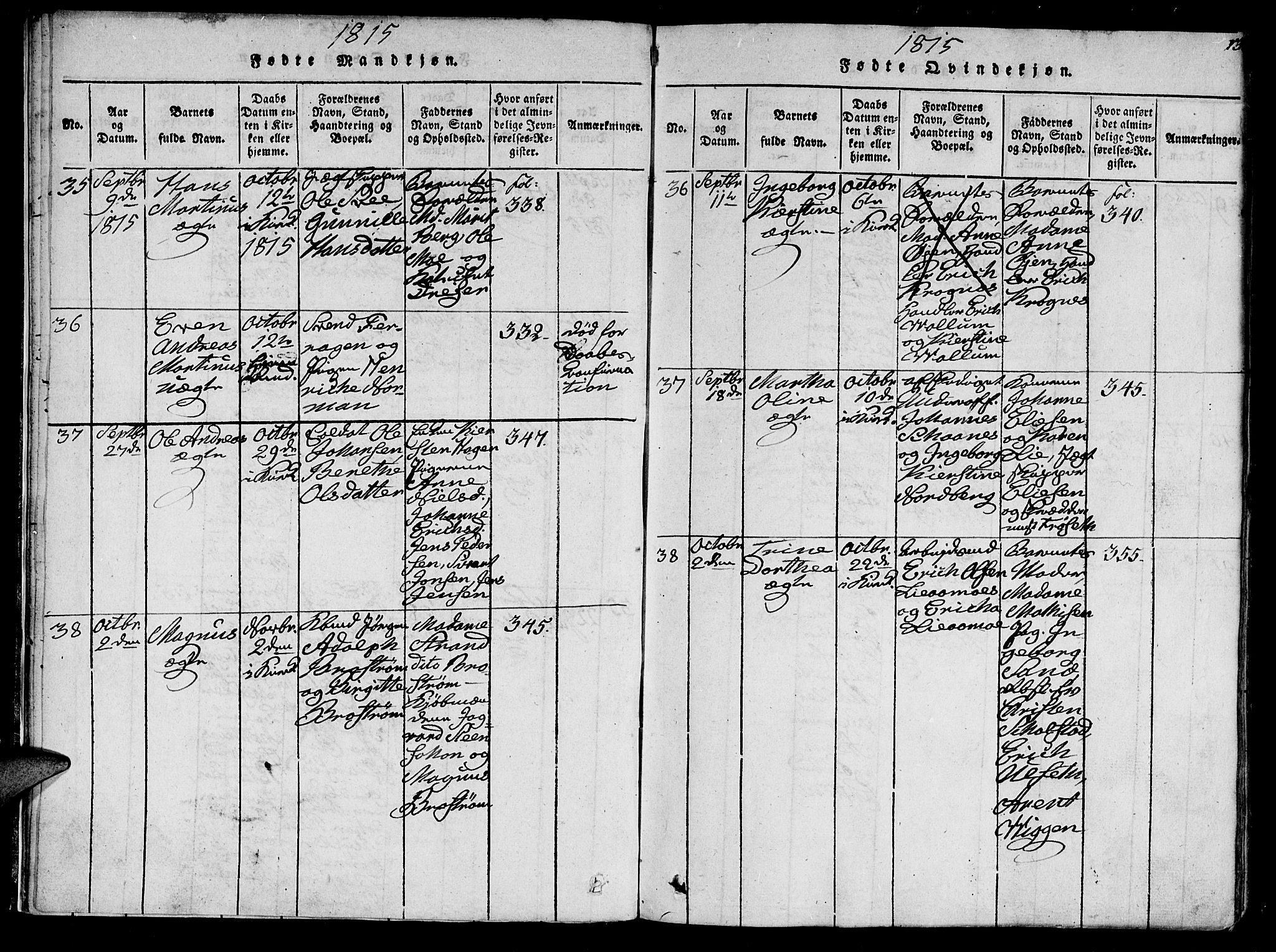 Ministerialprotokoller, klokkerbøker og fødselsregistre - Sør-Trøndelag, SAT/A-1456/602/L0107: Parish register (official) no. 602A05, 1815-1821, p. 13
