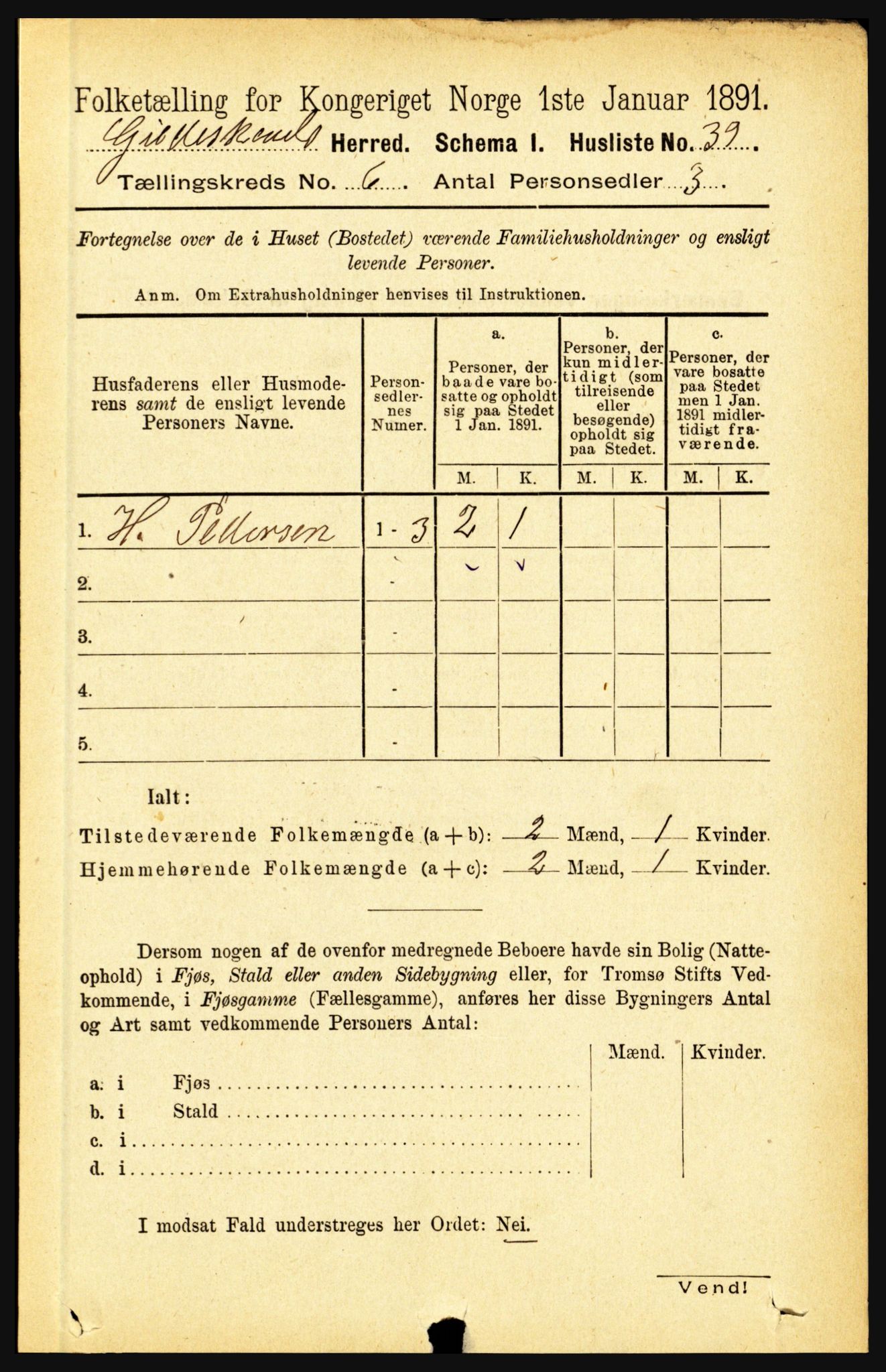 RA, 1891 census for 1838 Gildeskål, 1891, p. 1945