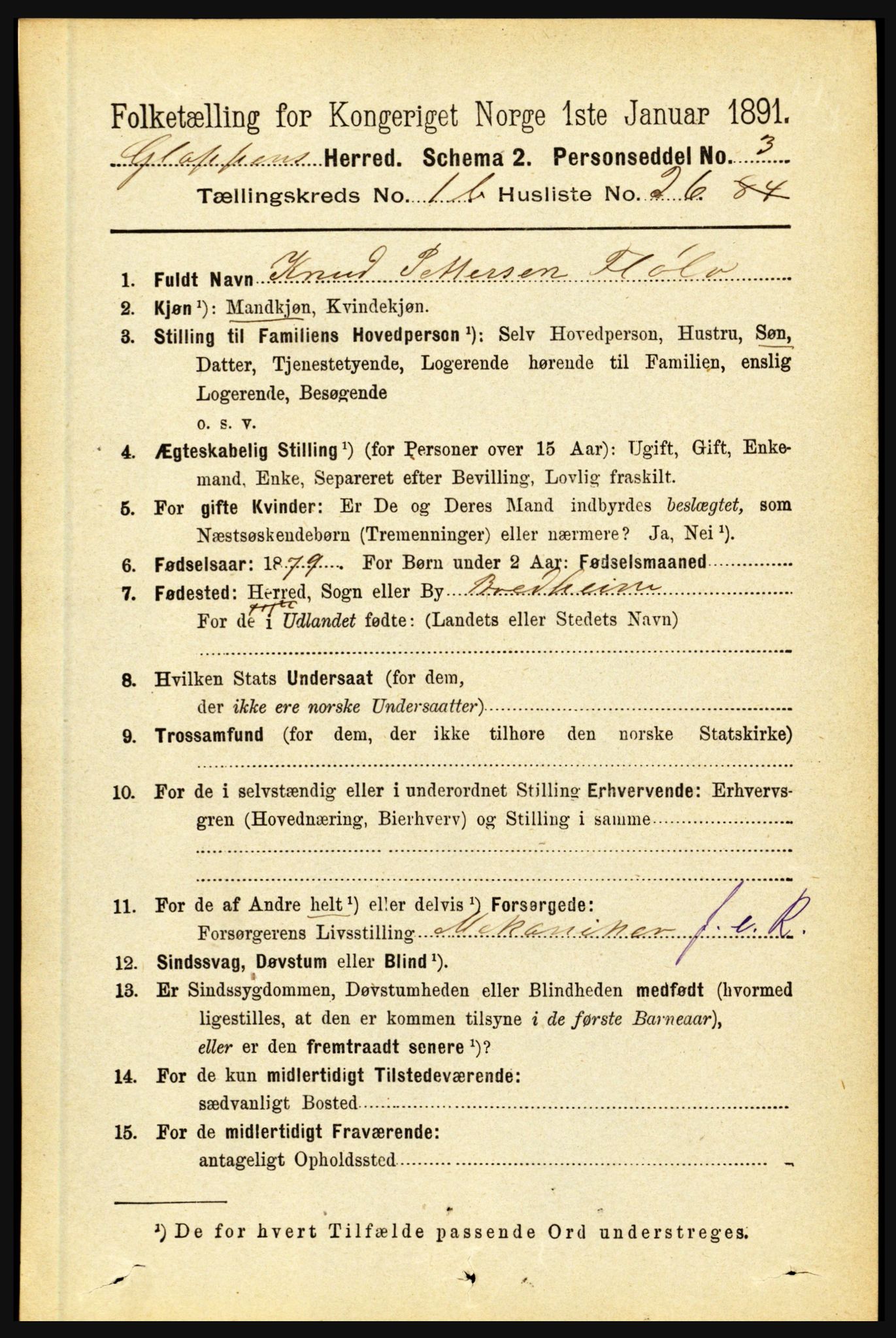 RA, 1891 census for 1445 Gloppen, 1891, p. 542