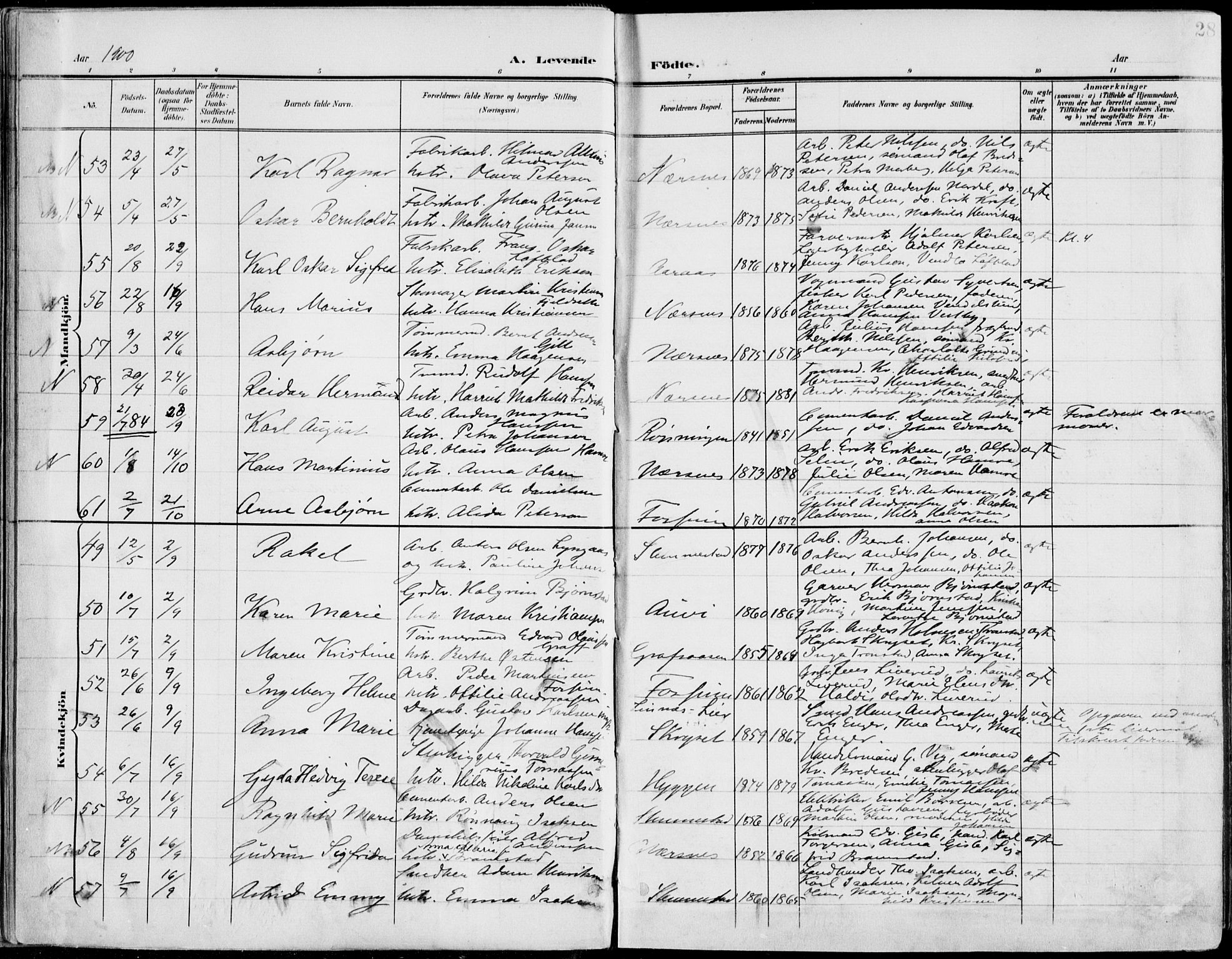 Røyken kirkebøker, AV/SAKO-A-241/F/Fa/L0009: Parish register (official) no. 9, 1898-1911, p. 28